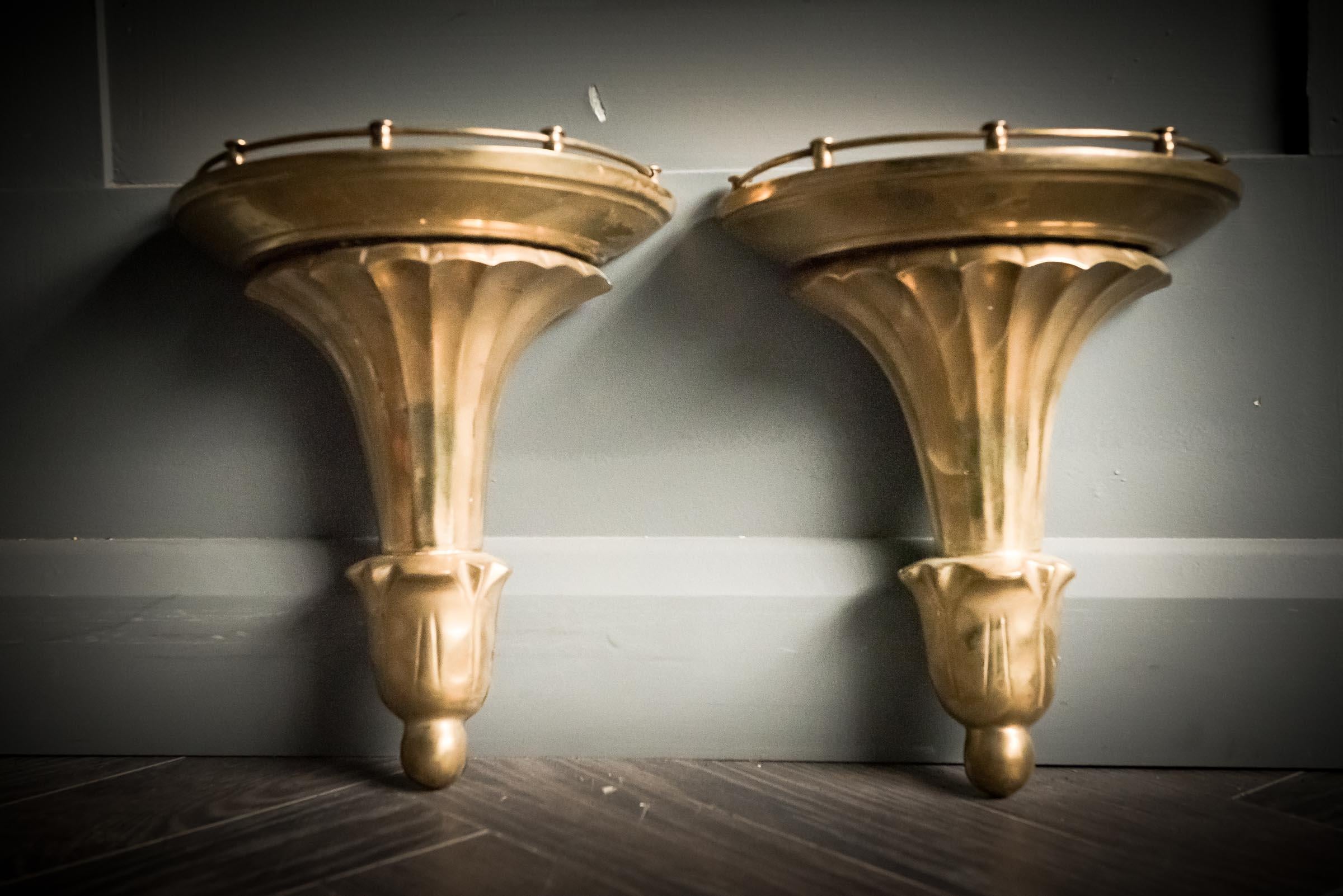 Brass wall sconces Galleried 1920's English.