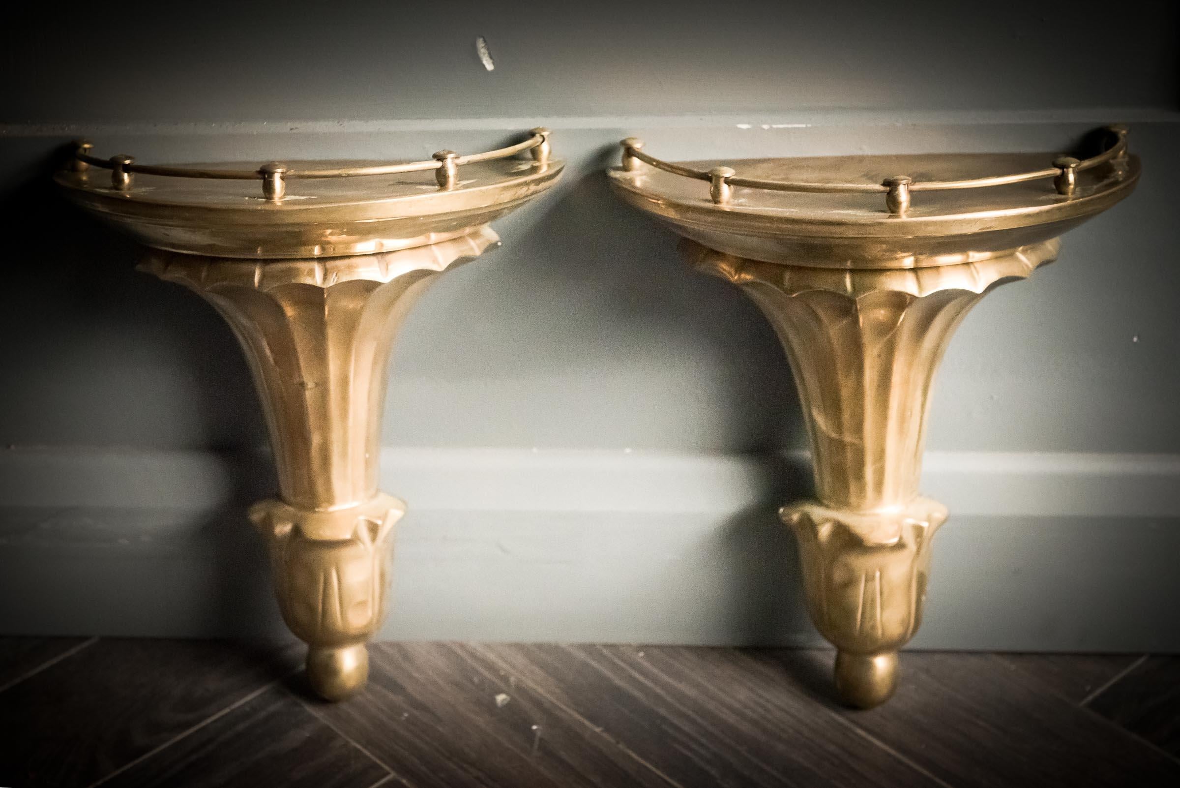 Brass Wall Sconces Galleried In Good Condition For Sale In Alton, GB