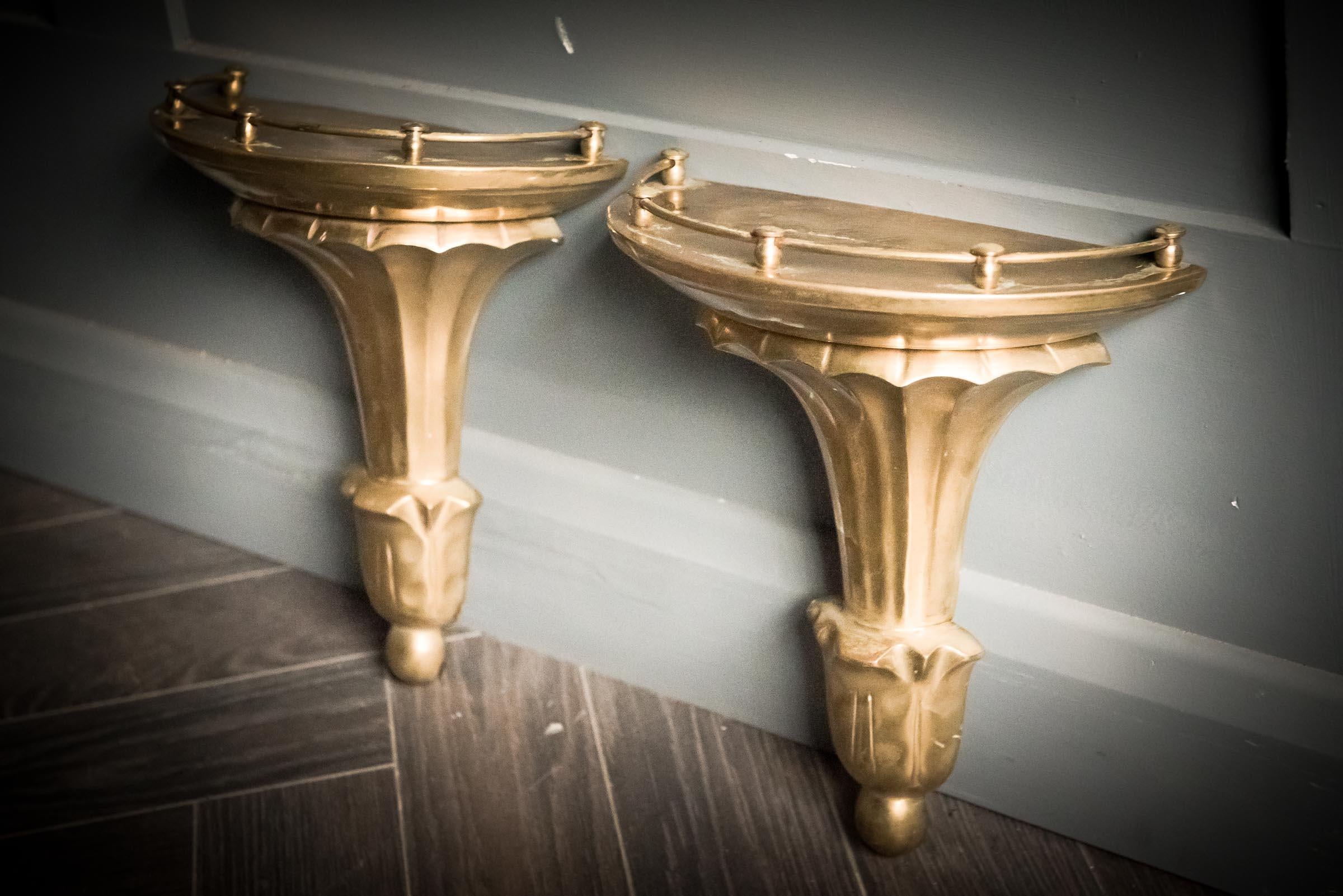 19th Century Brass Wall Sconces Galleried For Sale