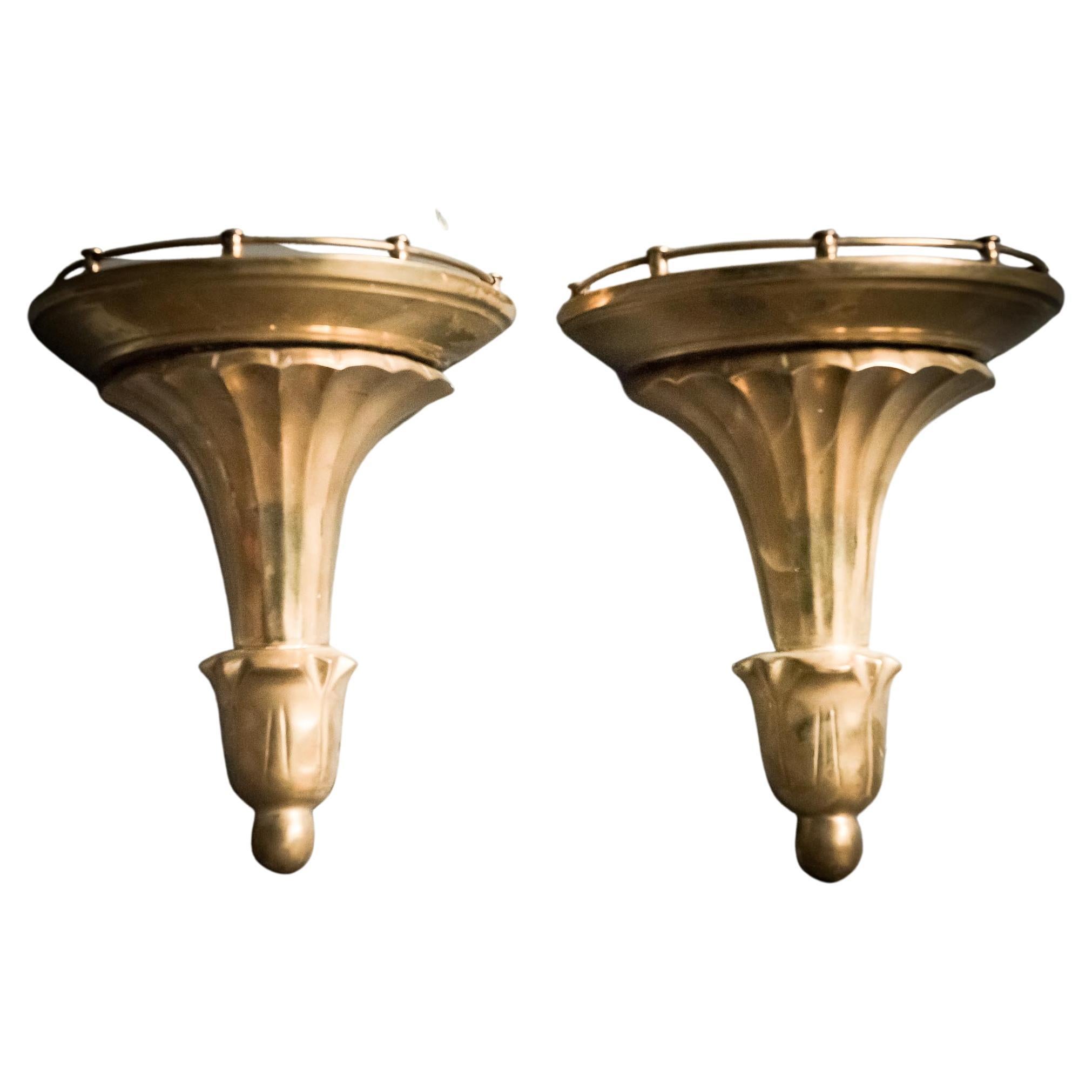 Brass Wall Sconces Galleried For Sale