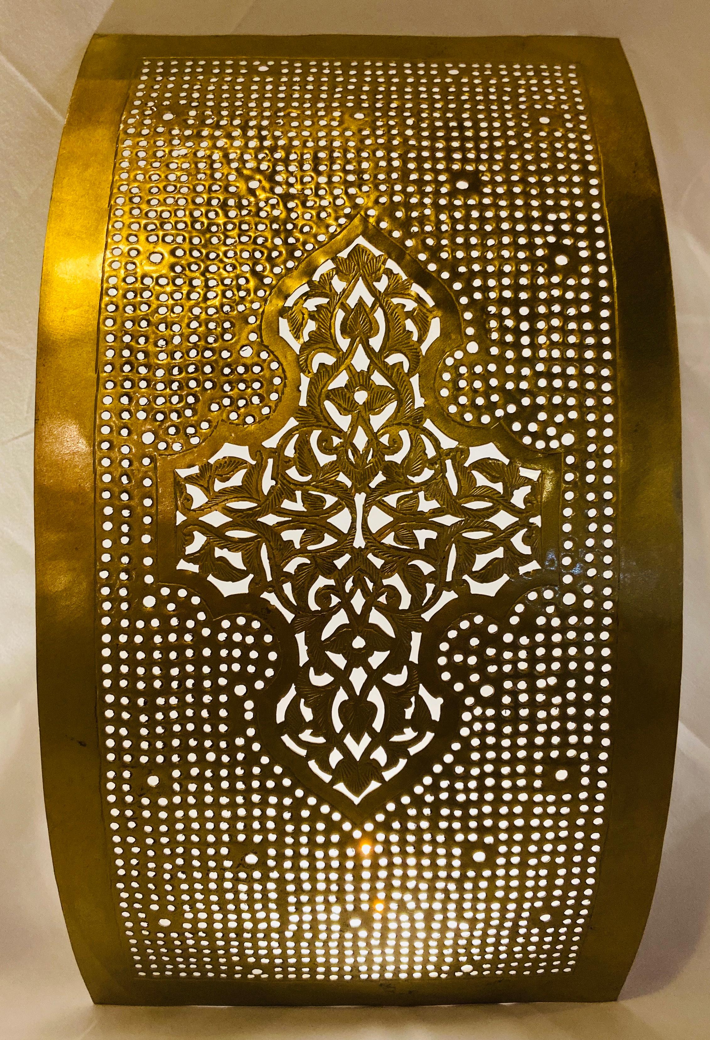 Moroccan Wall Sconce or Lantern in Gold Brass, a Pair  3