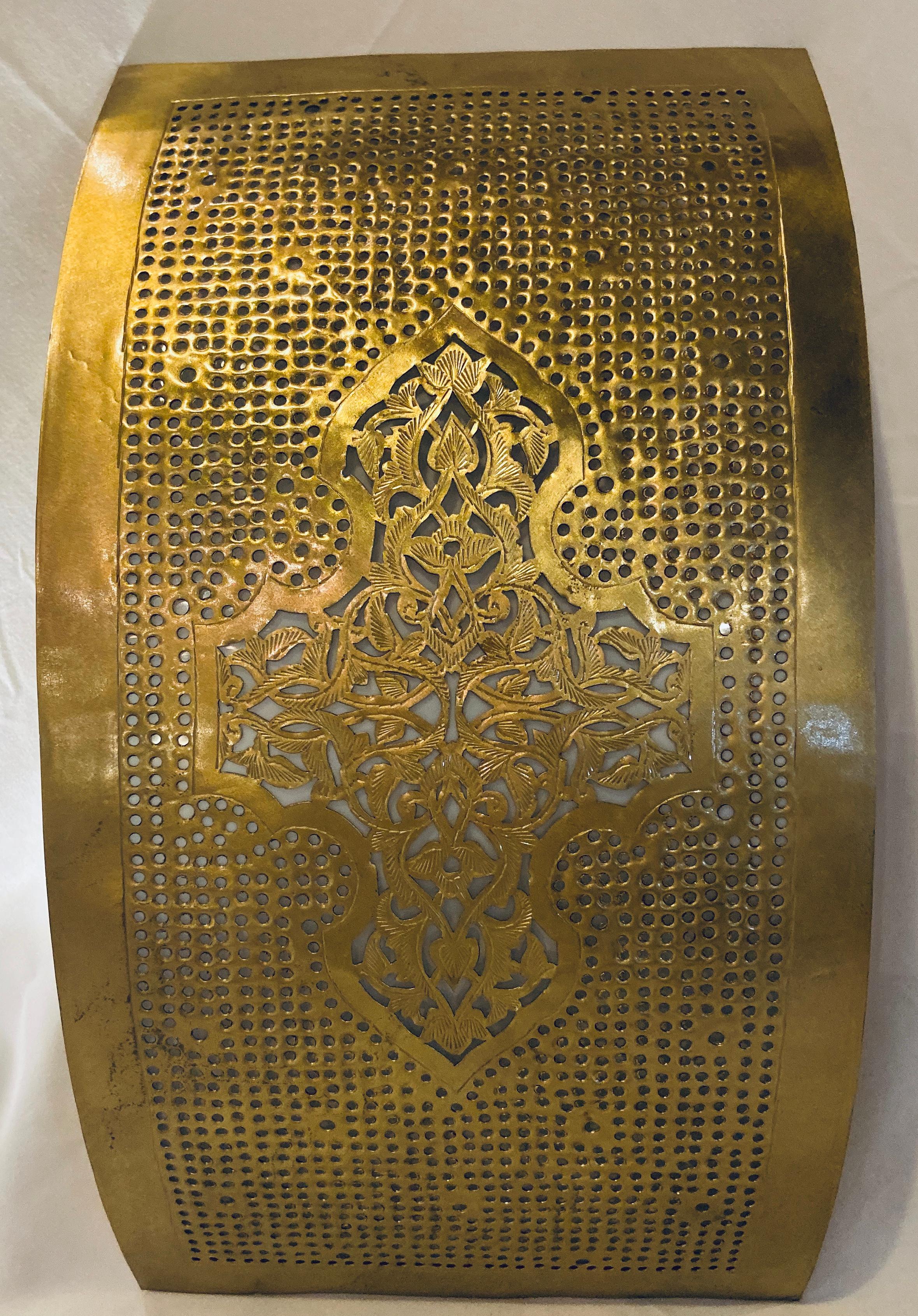 Moroccan Wall Sconce or Lantern in Gold Brass, a Pair  1