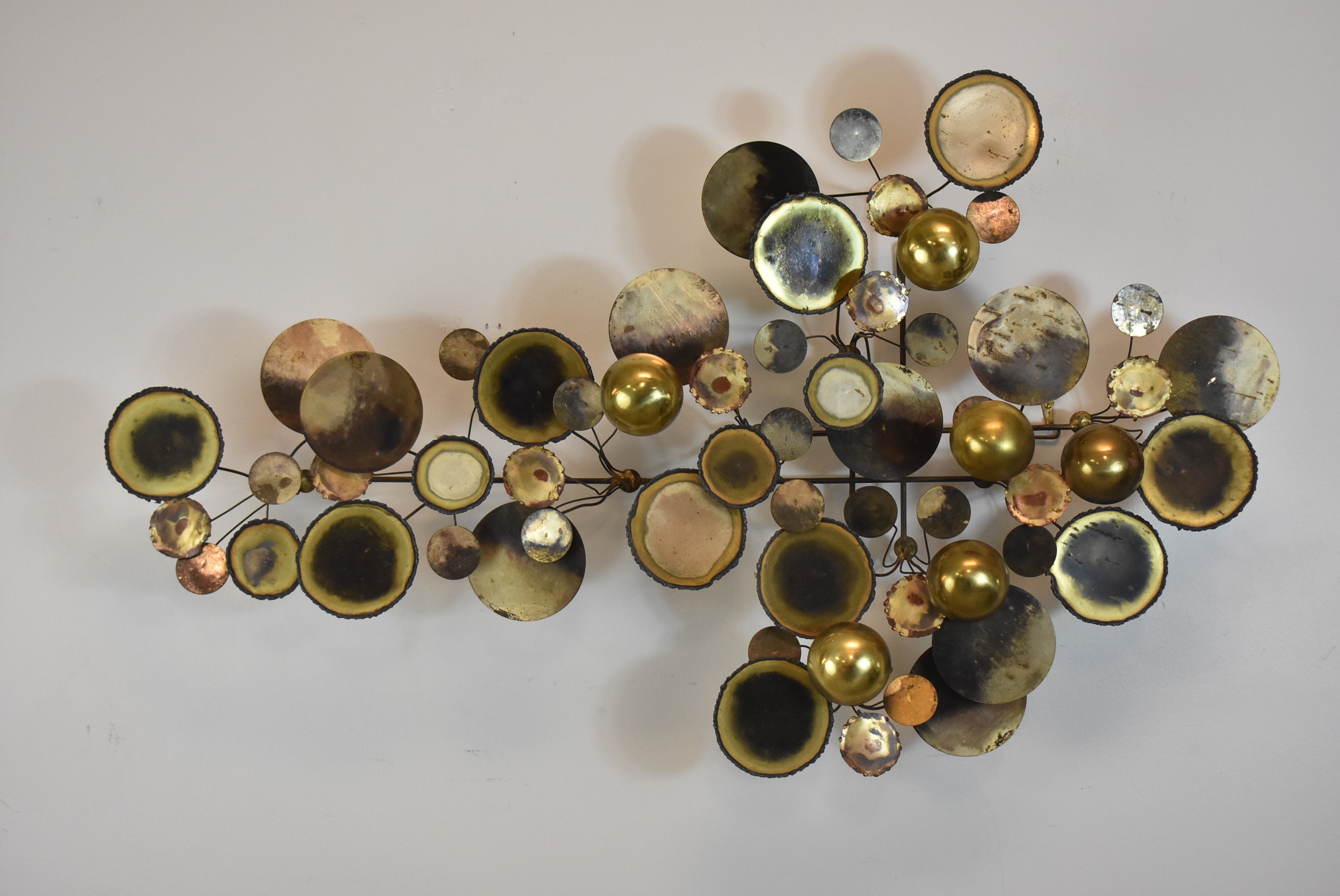 Brass Wall Sculpture by Curtis Jere Titled "Raindrops" circa 1975 For Sale