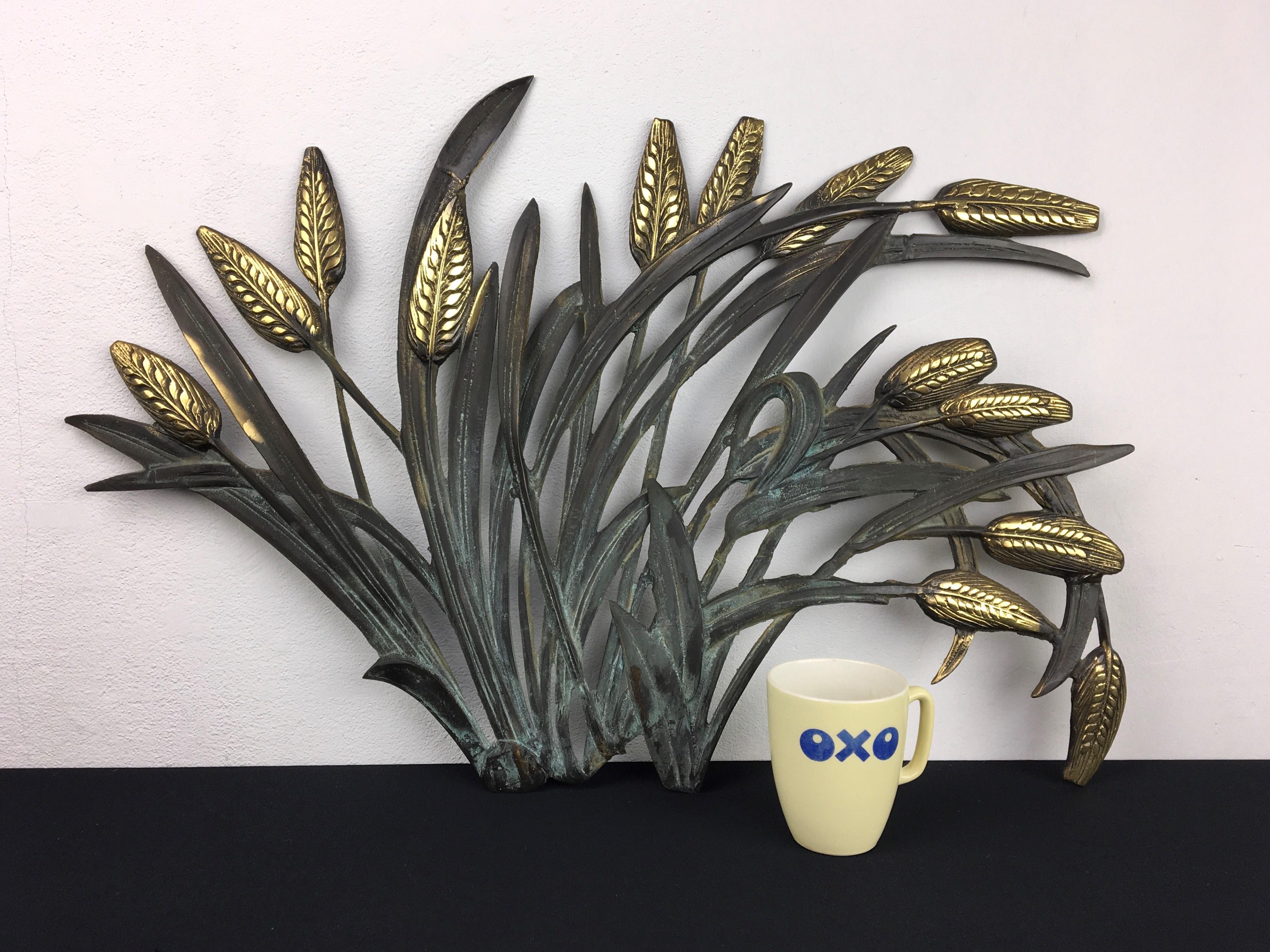 Brass Wall Sculpture Wheat Plant, Corn Stalk, 1960s For Sale 6