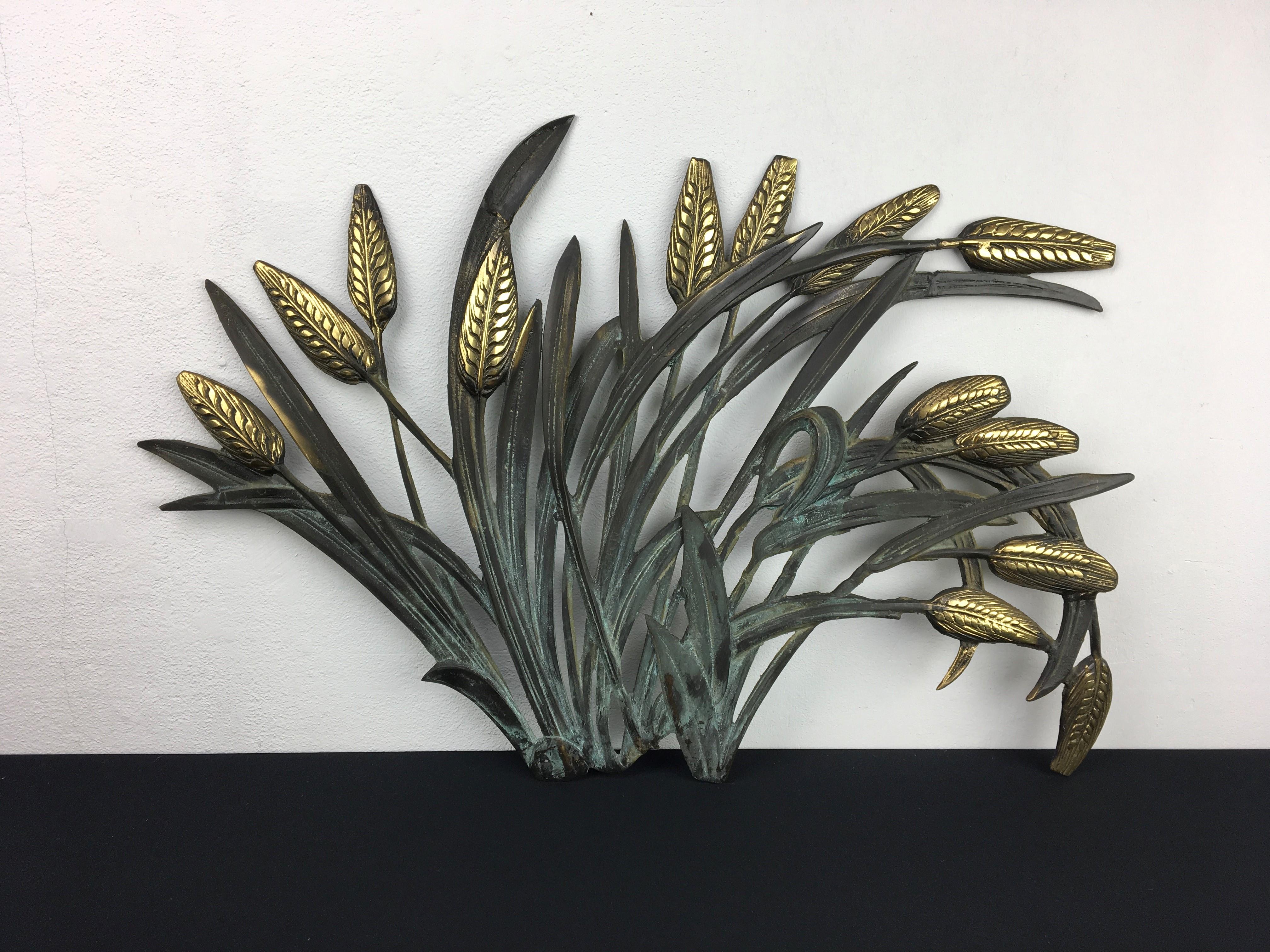 Brass Wall Sculpture Wheat Plant, Corn Stalk, 1960s For Sale 8