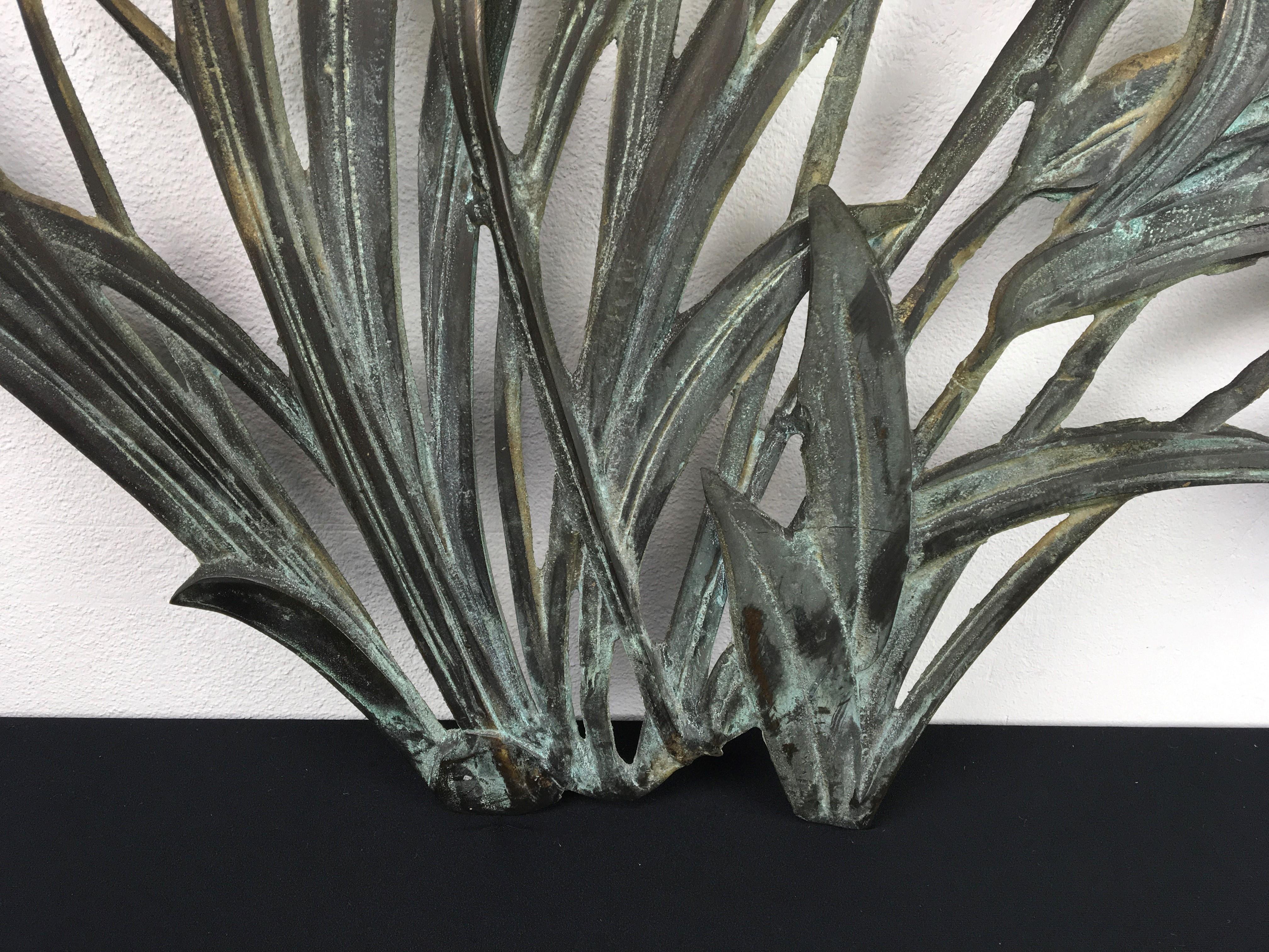 Brass Wall Sculpture Wheat Plant, Corn Stalk, 1960s In Good Condition For Sale In Antwerp, BE