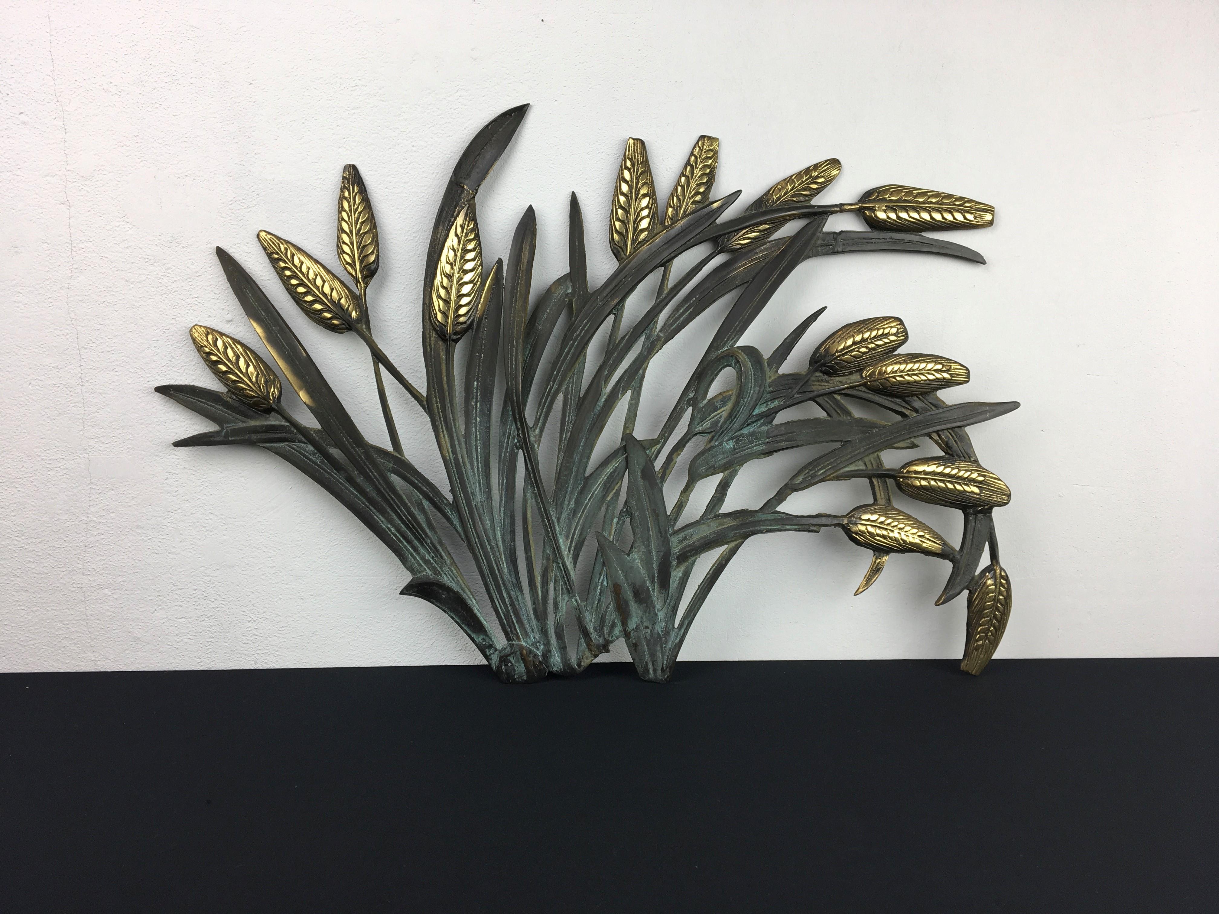 Brass Wall Sculpture Wheat Plant, Corn Stalk, 1960s For Sale 2