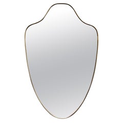 Brass Wall Shield Mirror, Italy, 1950s