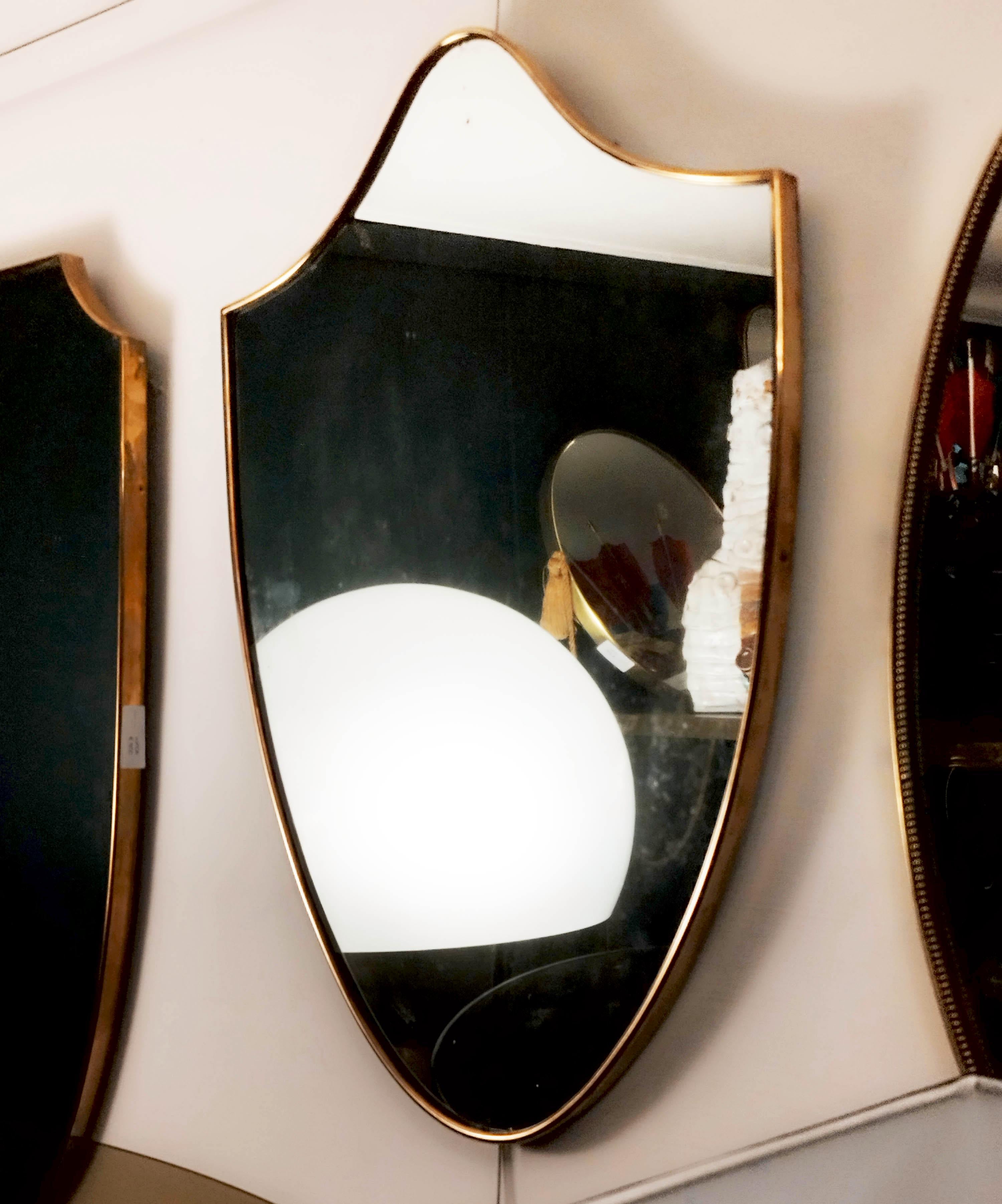 Italian Brass Wall Shield Mirror, Italy, 1960s For Sale