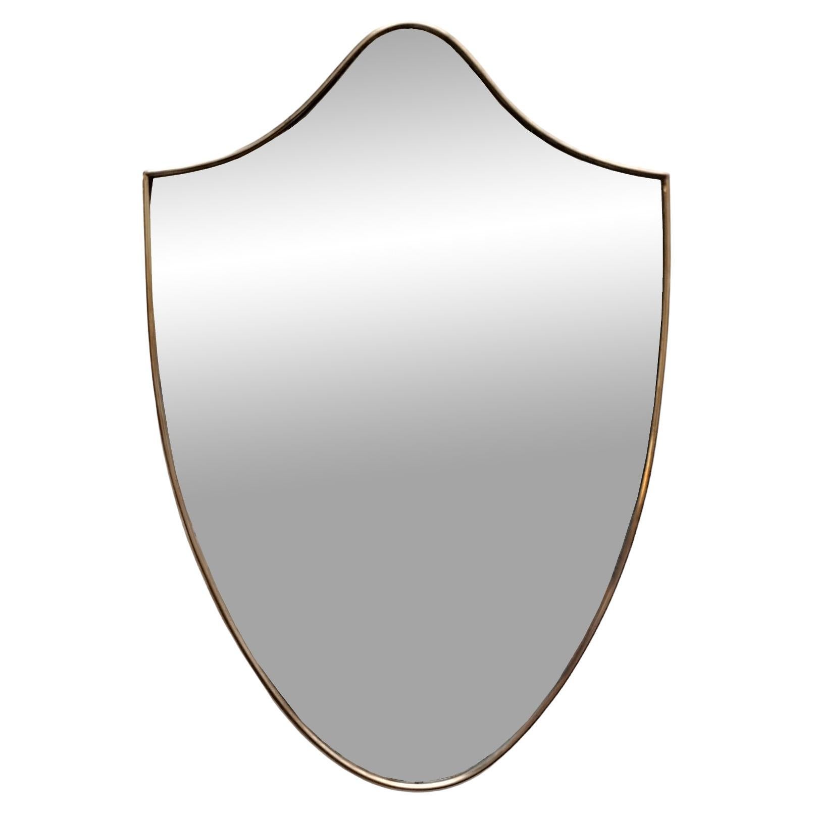 Brass Wall Shield Mirror, Italy, 1960s