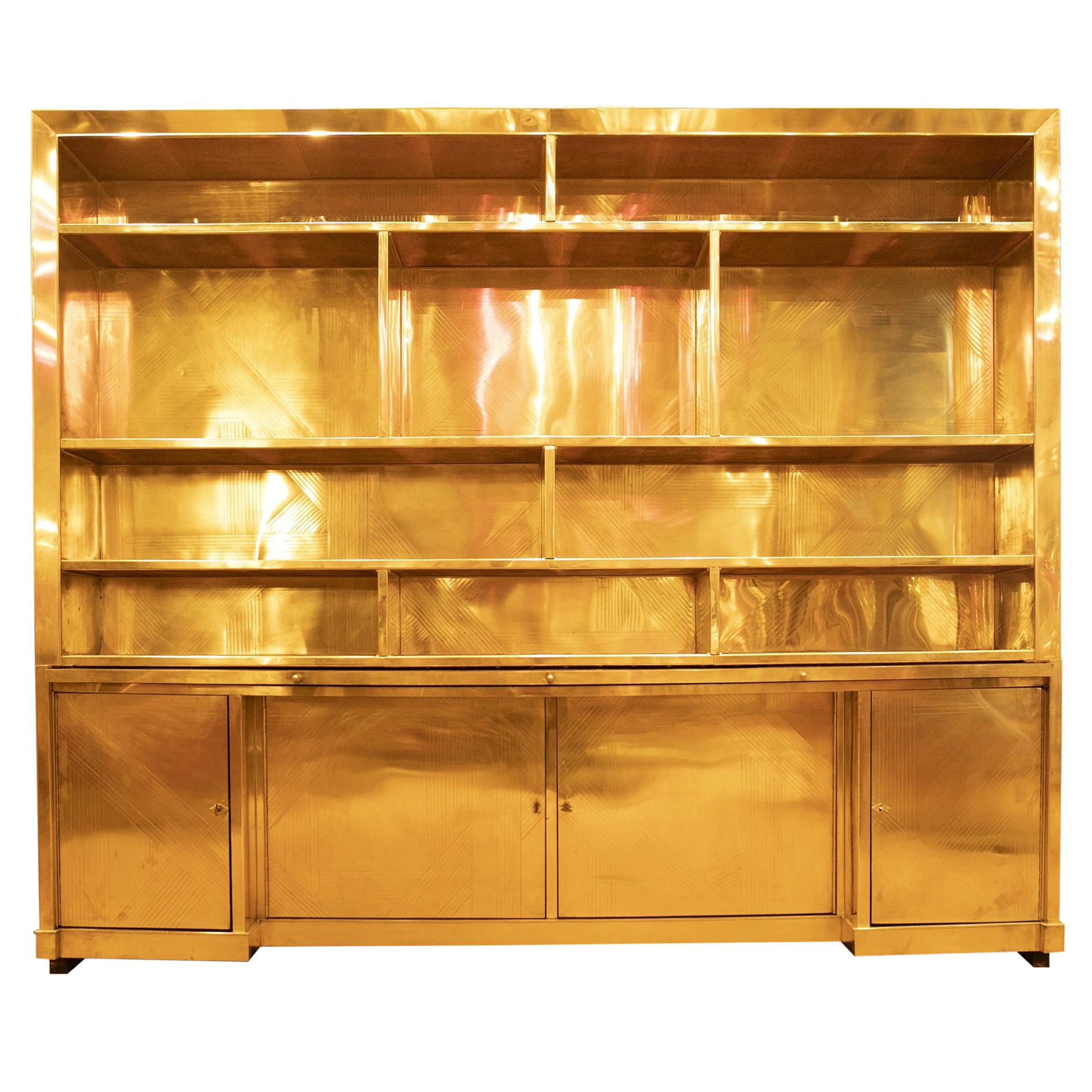  Brass wall sideboard / bookcase, Made in Italy 1990's, Italian manufacturer