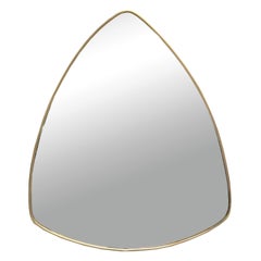 Brass Wall Triangular Mirror, Italy, 1950s