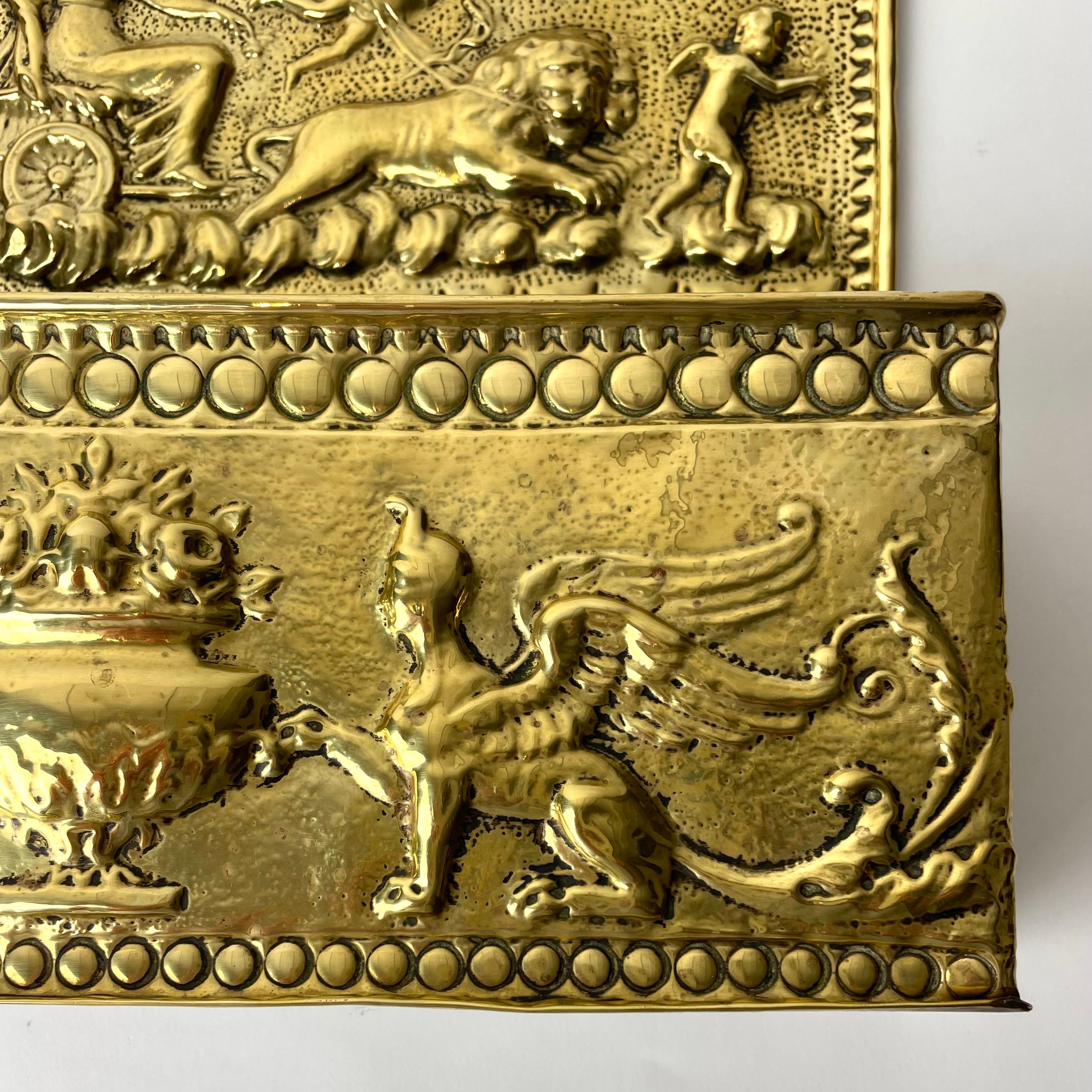 European Brass Wall Utensil Holder, Empire, Early 19th C, with Roman Goddess with Putti For Sale