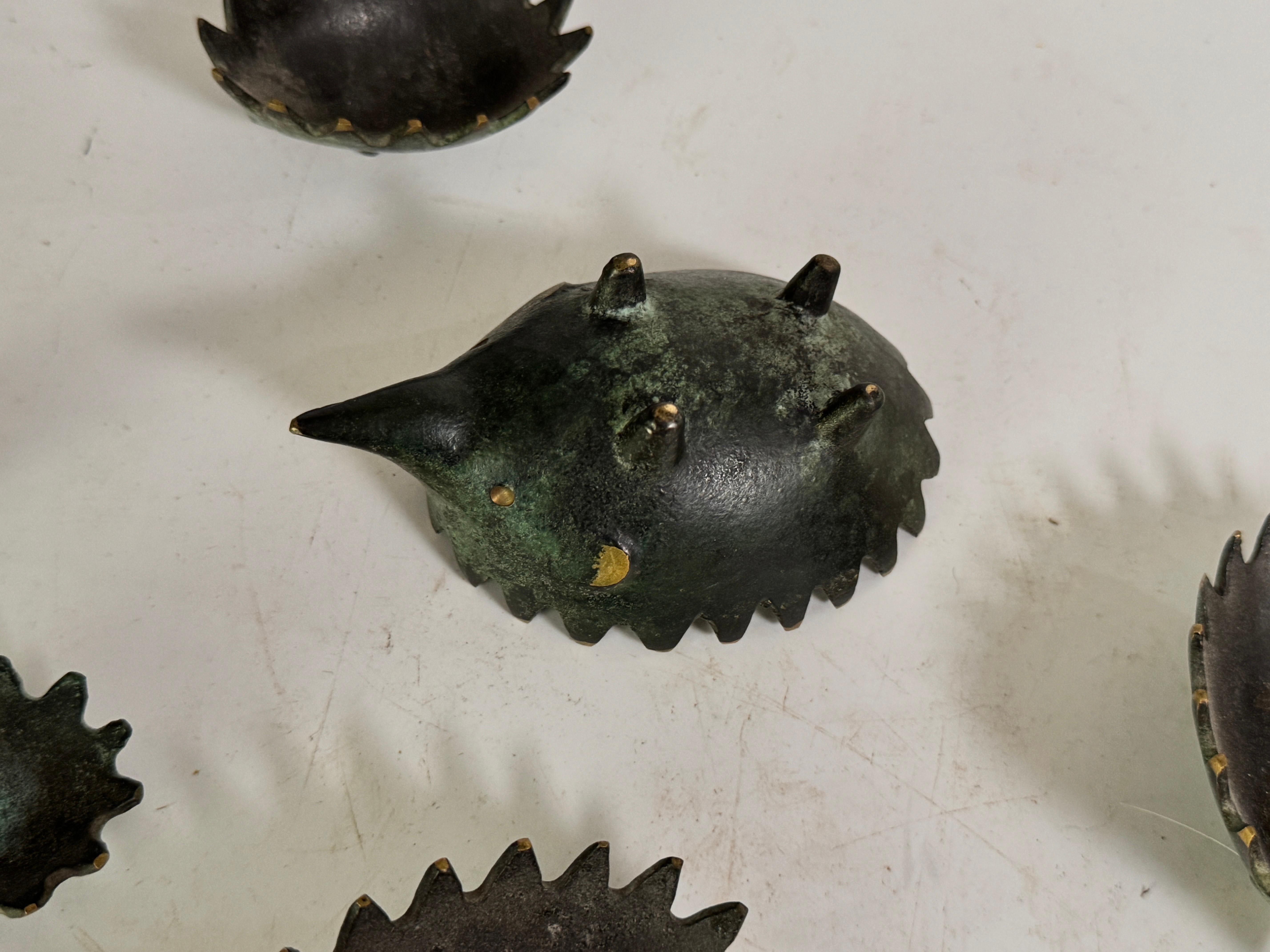 Mid-20th Century Brass Walter Bosse Hedgehog Sculpture Stacking Ashtrays 1950s Austrian For Sale