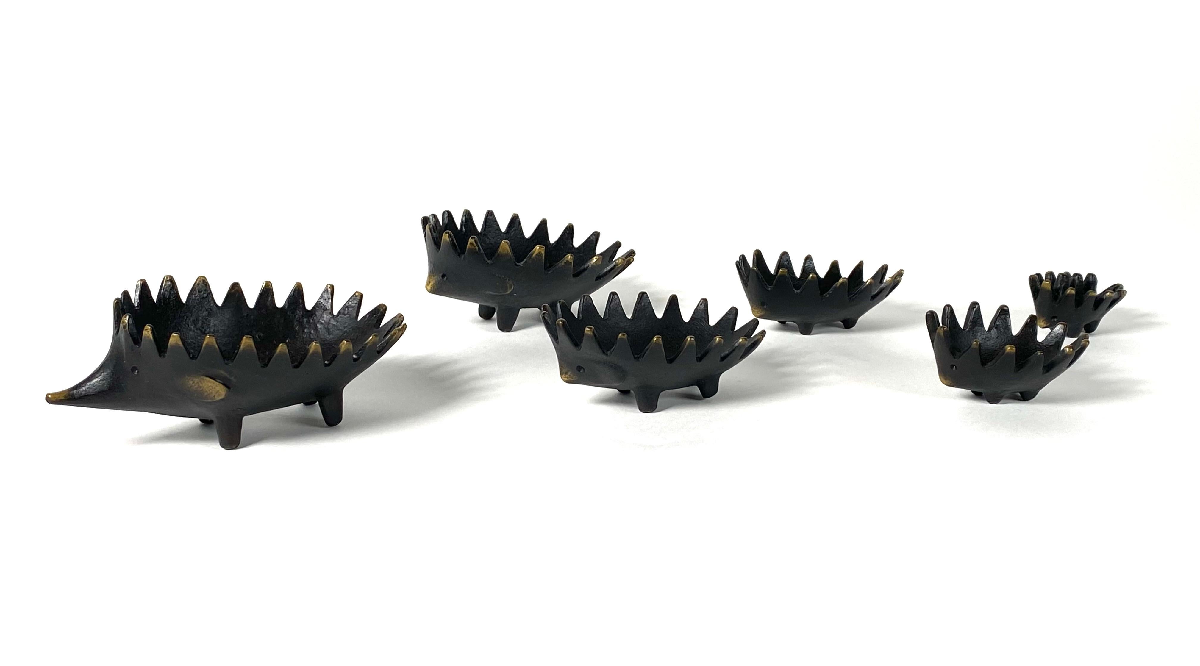 Hand-Crafted Brass Walter Bosse Hedgehog Sculpture Stacking Ashtrays 1950s Austrian 