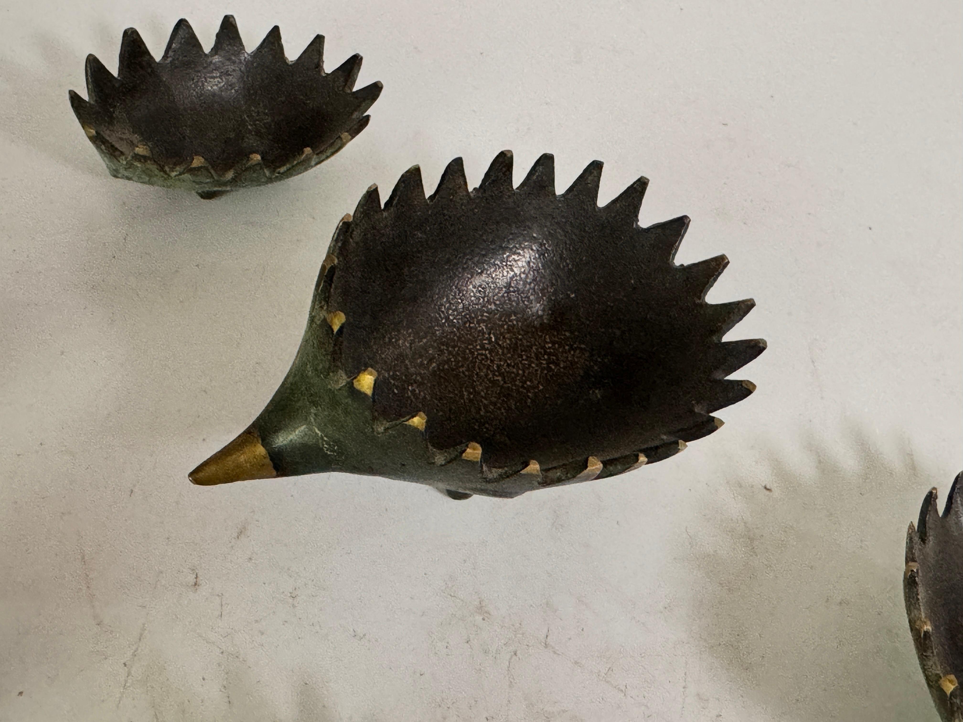 Bronze Brass Walter Bosse Hedgehog Sculpture Stacking Ashtrays 1950s Austrian For Sale