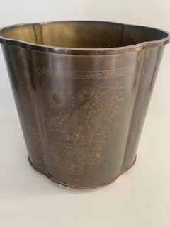 Brass Waste Can with Heron Bird Motif