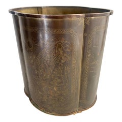 Brass Waste Can with Heron Bird Motif