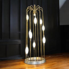Brass Waterfall Floor Lamp by Lightolier, White Glass Diffusers, 1970s