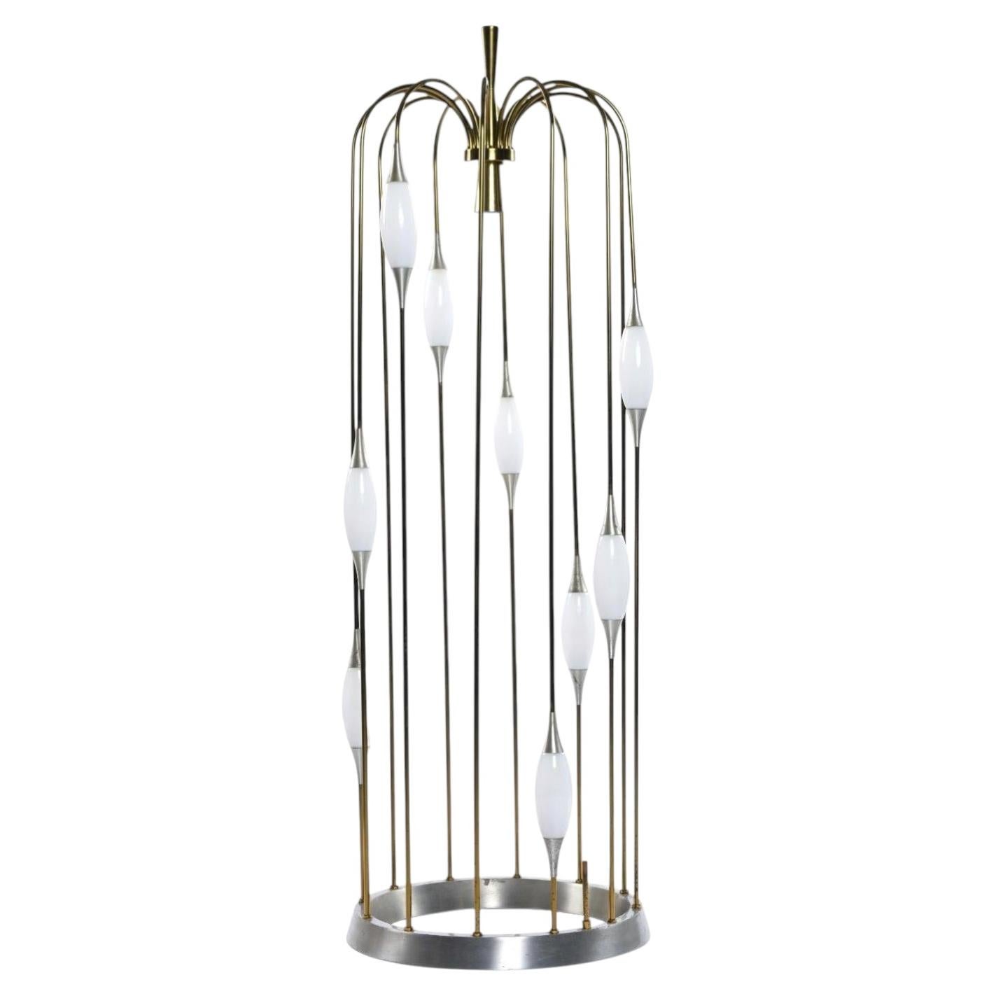 Brass Waterfall Floor Lamp by Lightolier, White Glass Diffusers, 1970s For Sale