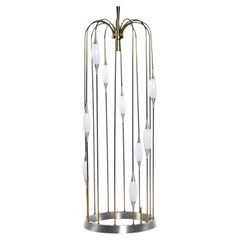 Brass Waterfall Floor Lamp by Lightolier, White Glass Diffusers, 1970s