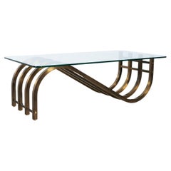 Brass Wave Coffee Table Glass Top, Italy, 1955