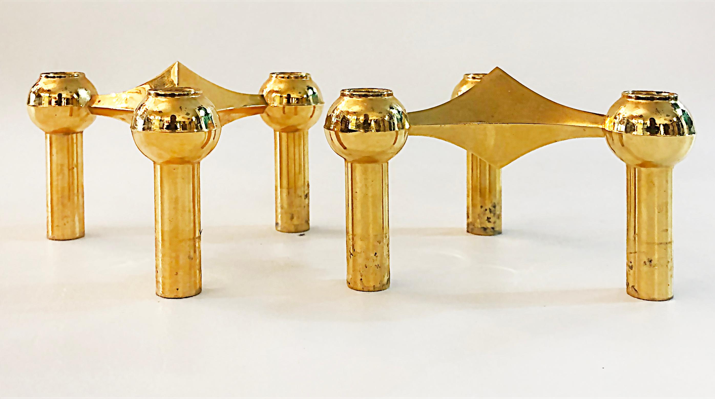 Brass Werner Stoff Candle Holders for Hans Nagel, Set of 9 In Good Condition In Miami, FL