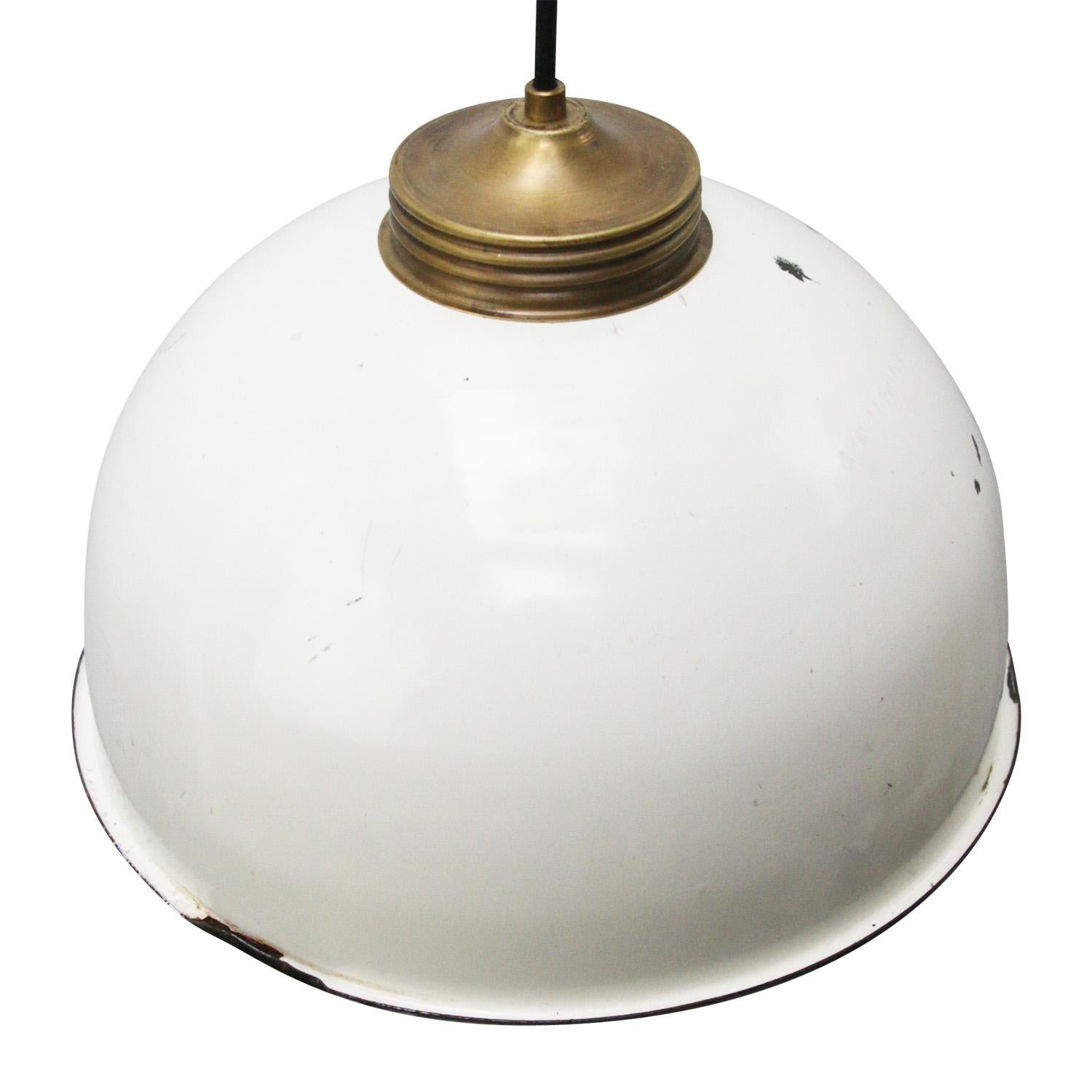 Vintage industrial pendant made of white enamel with brass top.
white interior

Weight: 1.70 kg / 3.7 lb

Priced per individual item. All lamps have been made suitable by international standards for incandescent light bulbs, energy-efficient and LED