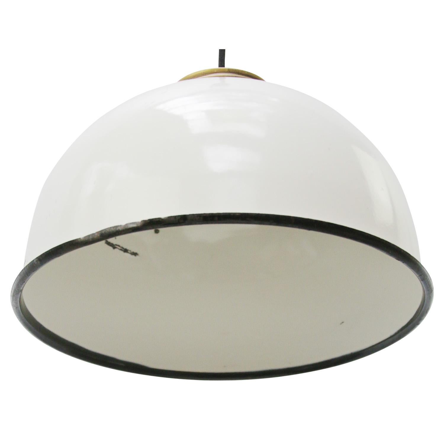 Hungarian Brass White Enamel Vintage Industrial Pendant Lights For Sale