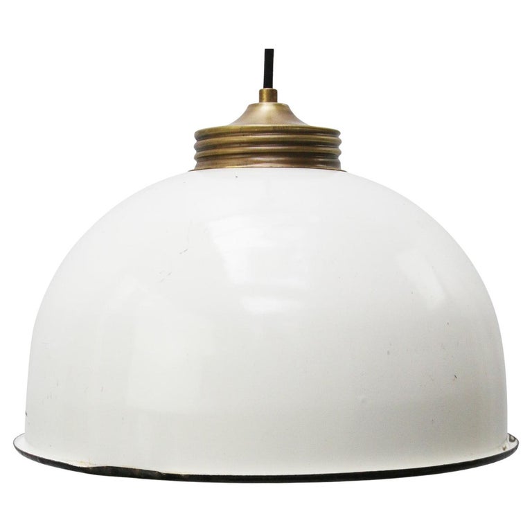 Brass White Enamel Vintage Industrial Pendant Lights For Sale at 1stDibs
