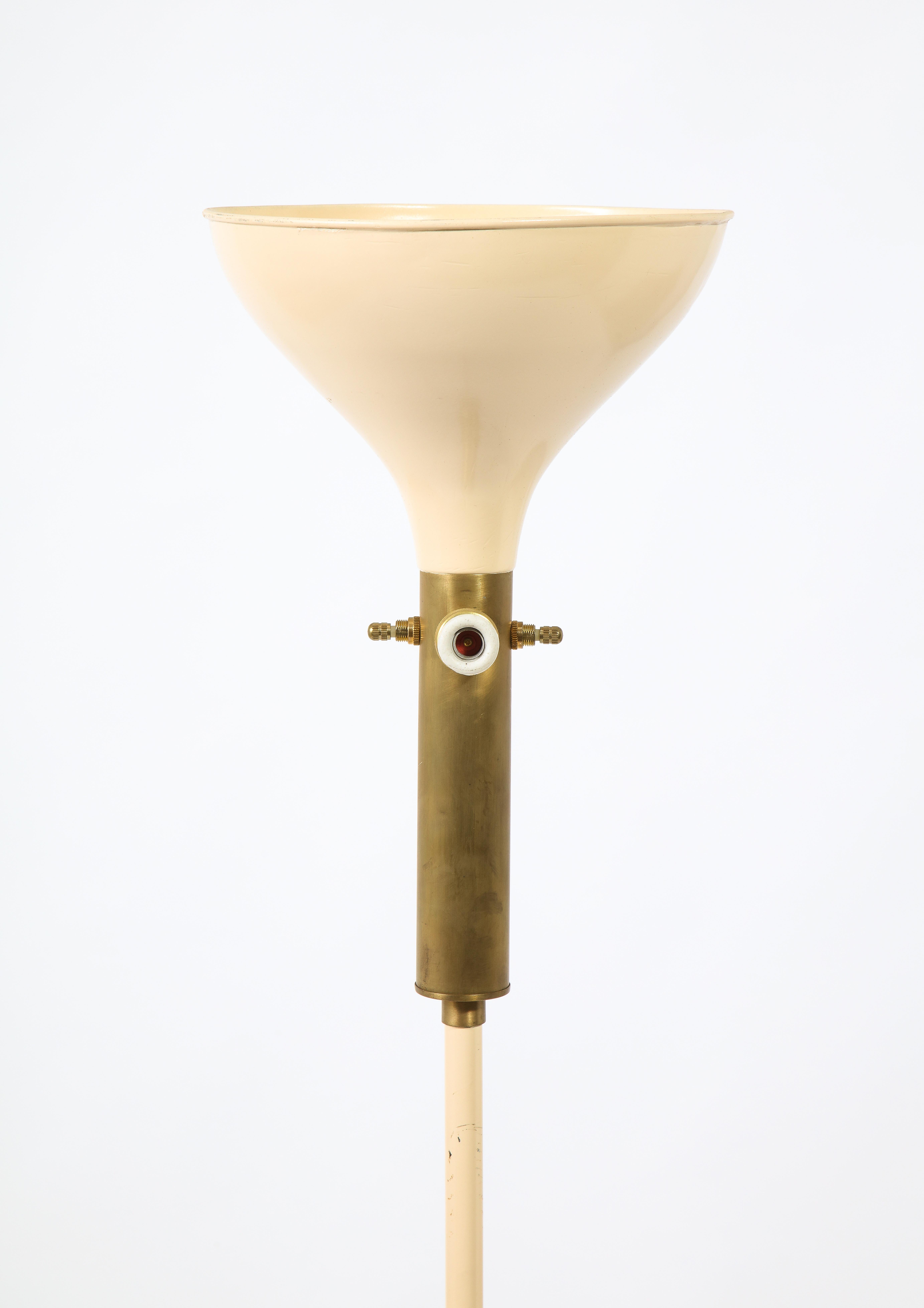 Brass & White Enameled Floor Lamp, Italy, 1960's 3