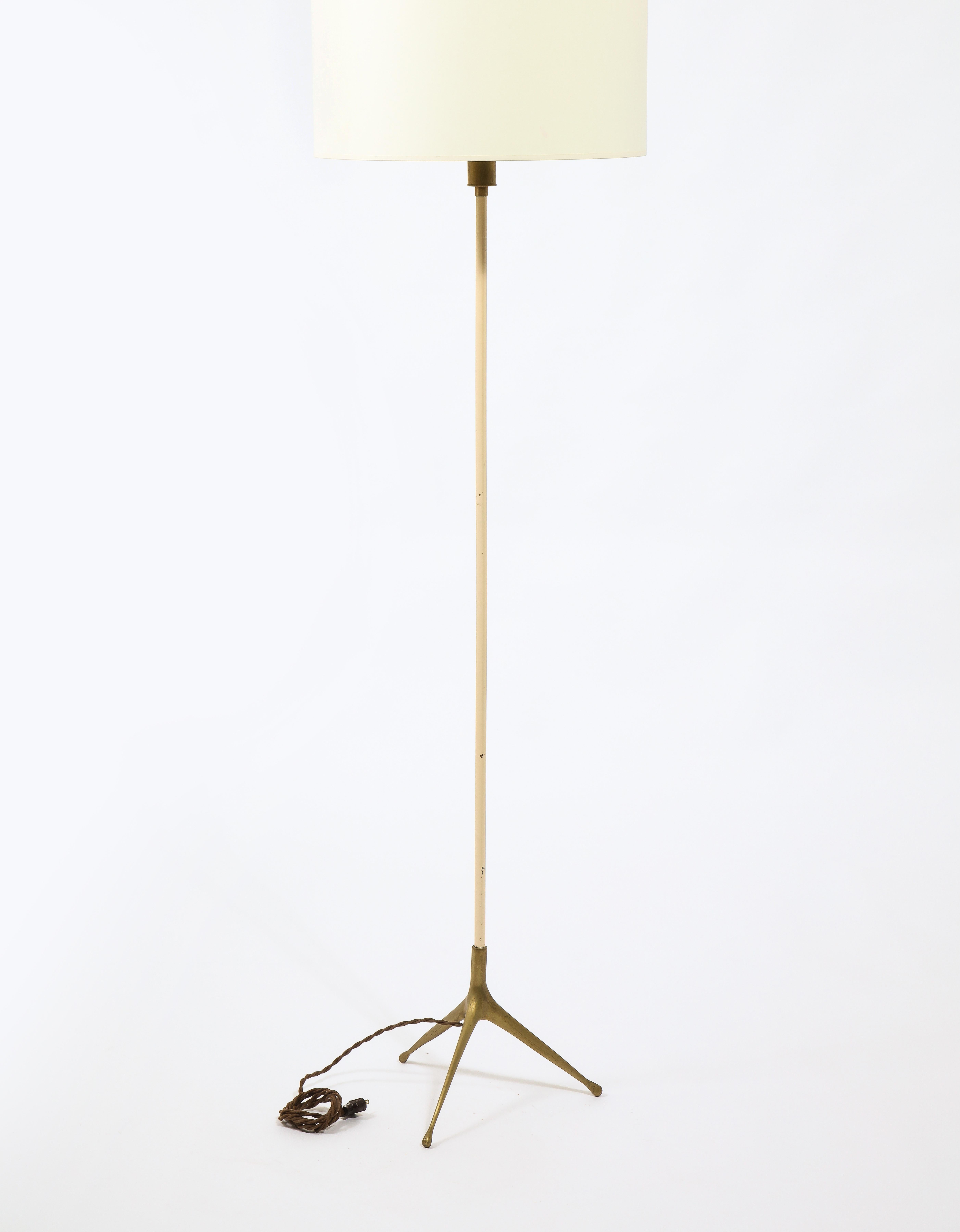 Mid-Century Modern Brass & White Enameled Floor Lamp, Italy, 1960's