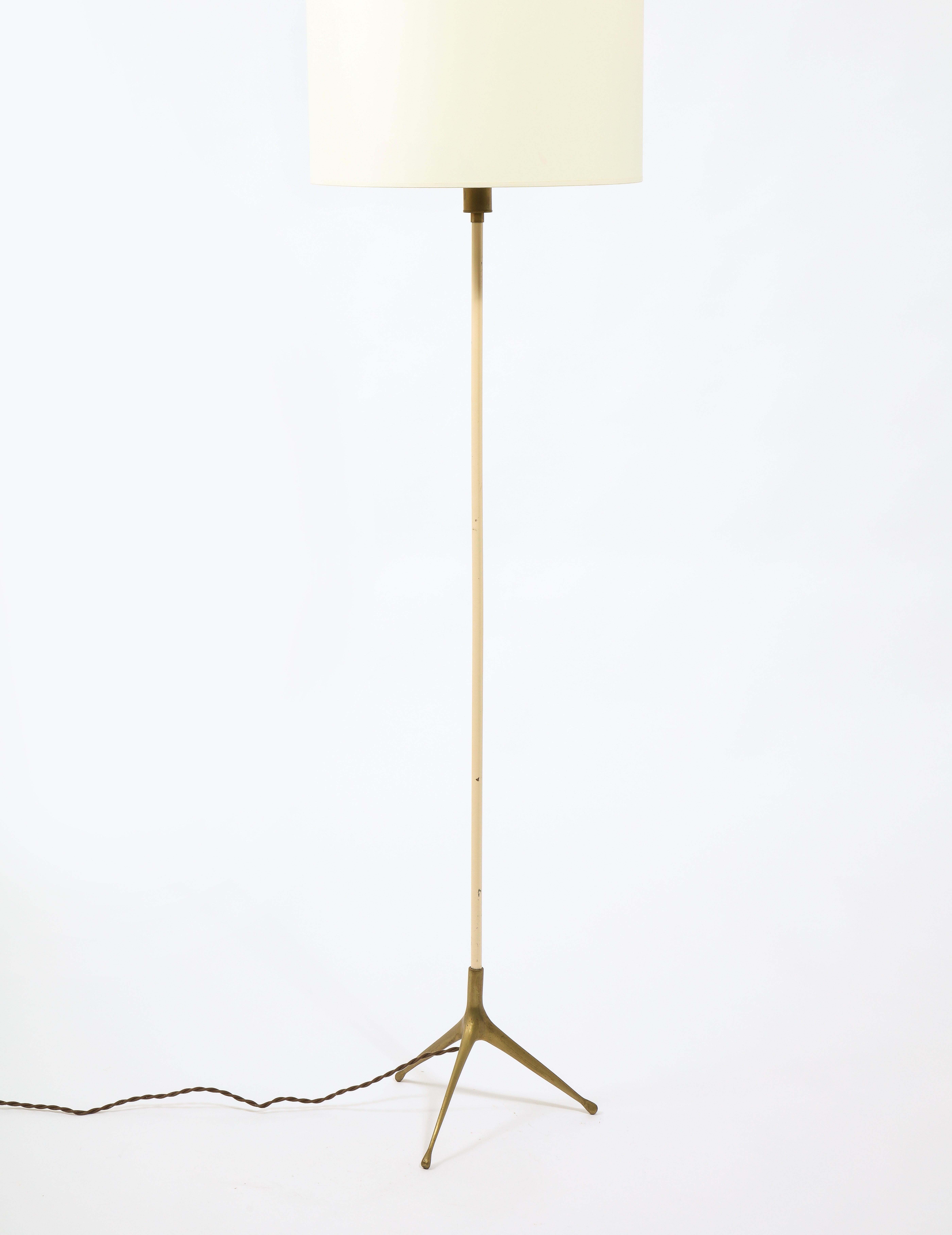 Italian Brass & White Enameled Floor Lamp, Italy, 1960's