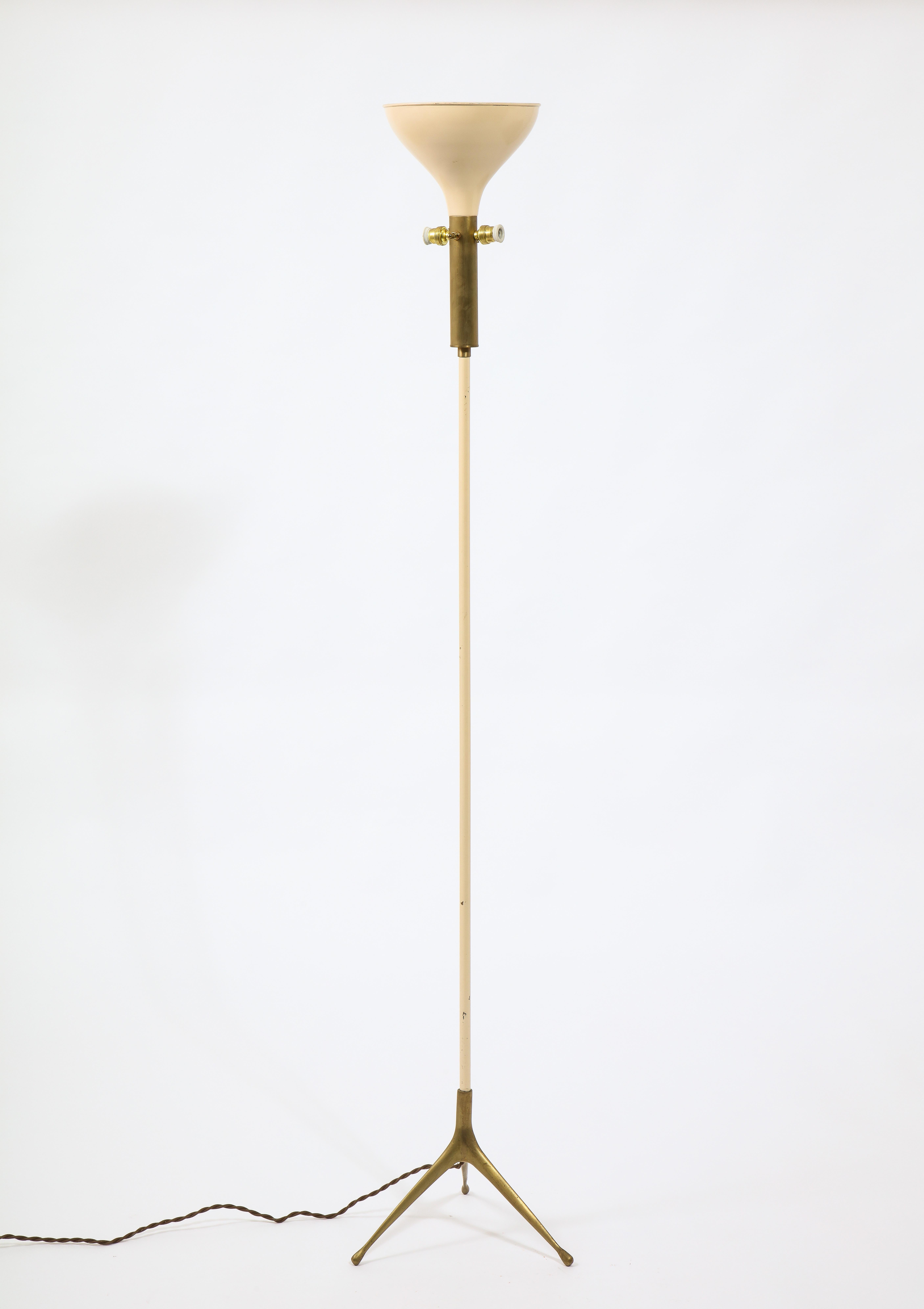 Metal Brass & White Enameled Floor Lamp, Italy, 1960's