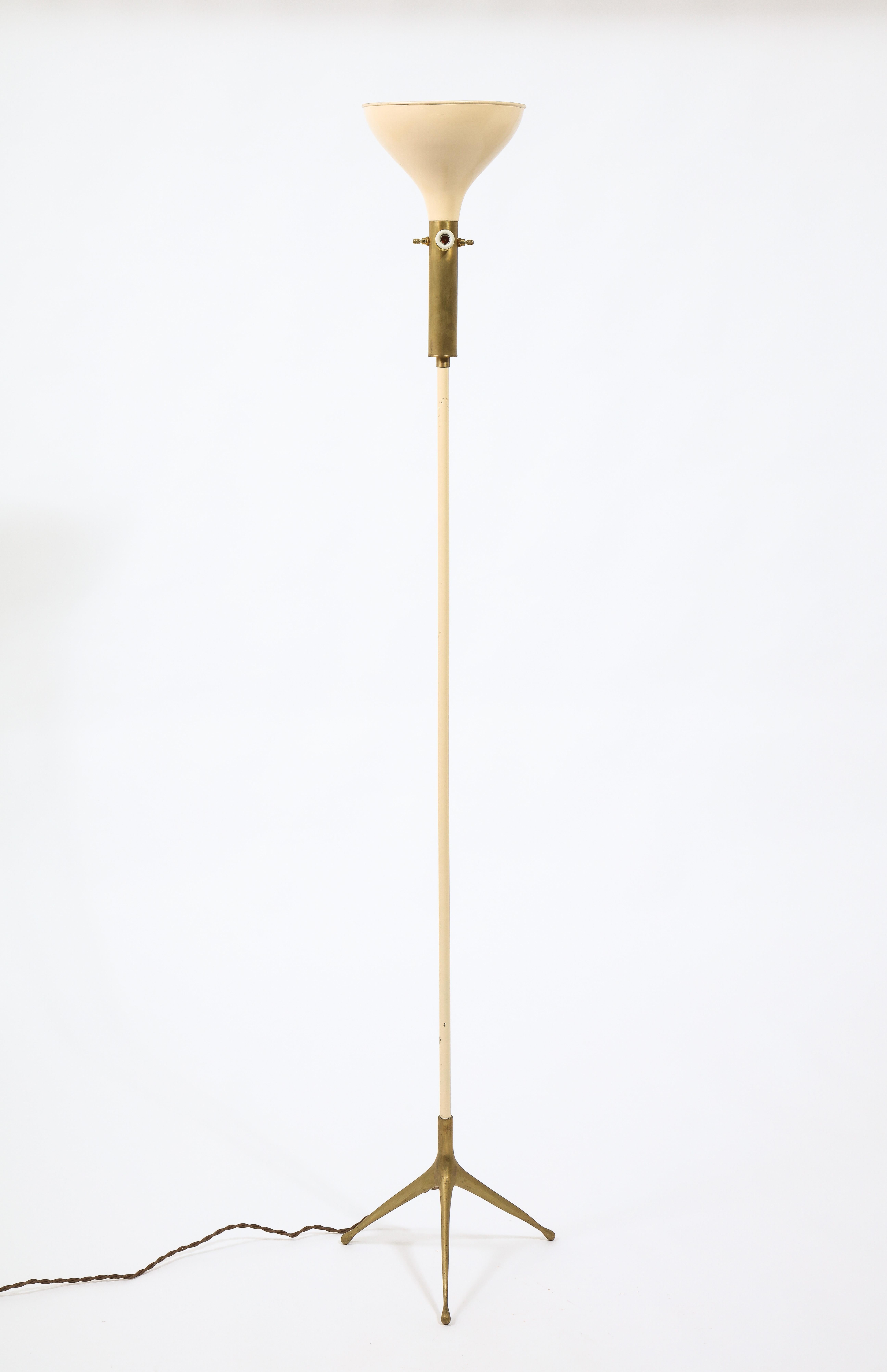 Brass & White Enameled Floor Lamp, Italy, 1960's 2