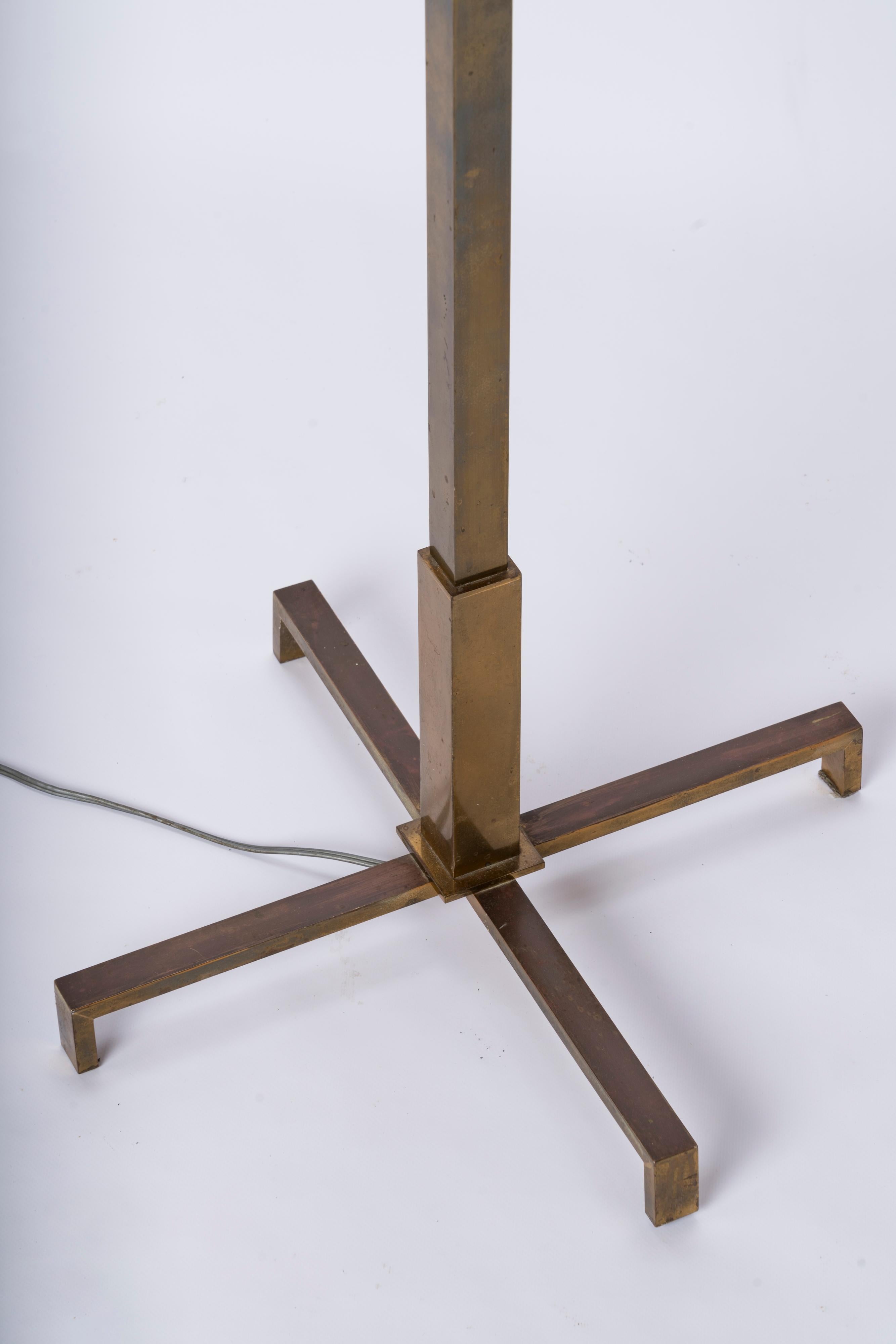 Brass, White Lacquered Steel & Opaline Floor Lamp - Germany 1970's In Fair Condition For Sale In New York, NY