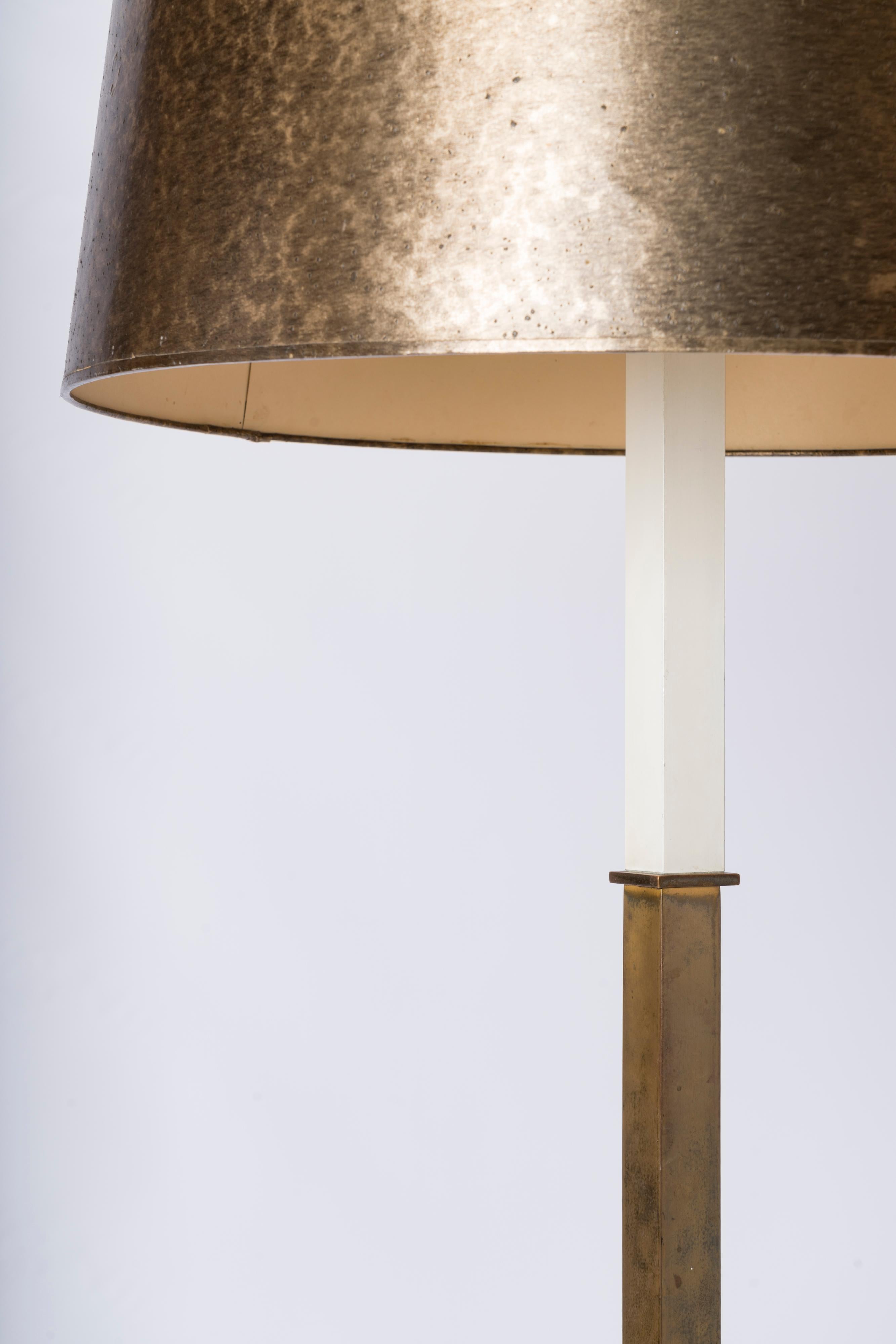Late 20th Century Brass, White Lacquered Steel & Opaline Floor Lamp - Germany 1970's For Sale