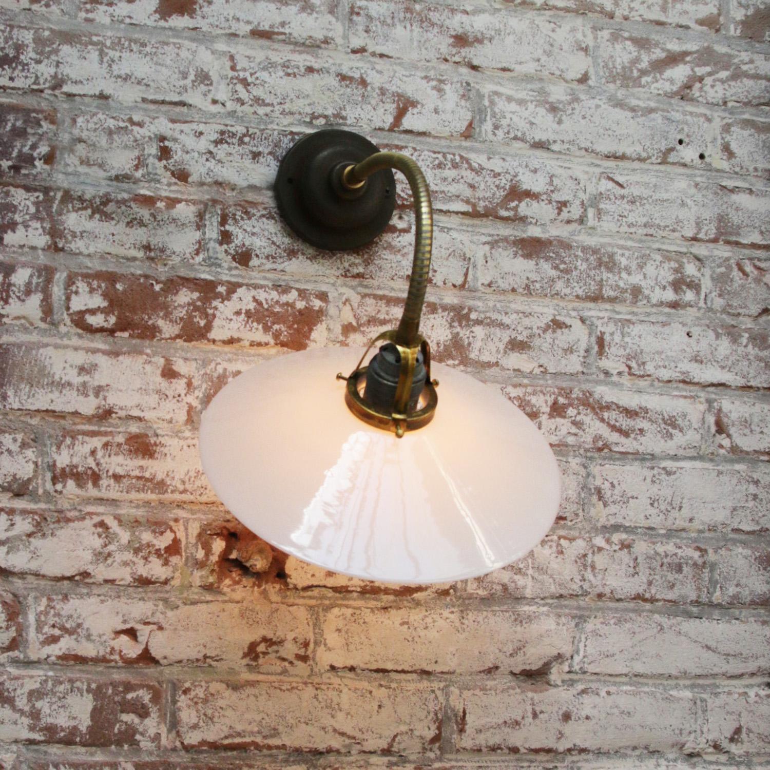 Brass White Opaline Glass Vintage Flexible Arm Wall Lights Scones For Sale 2