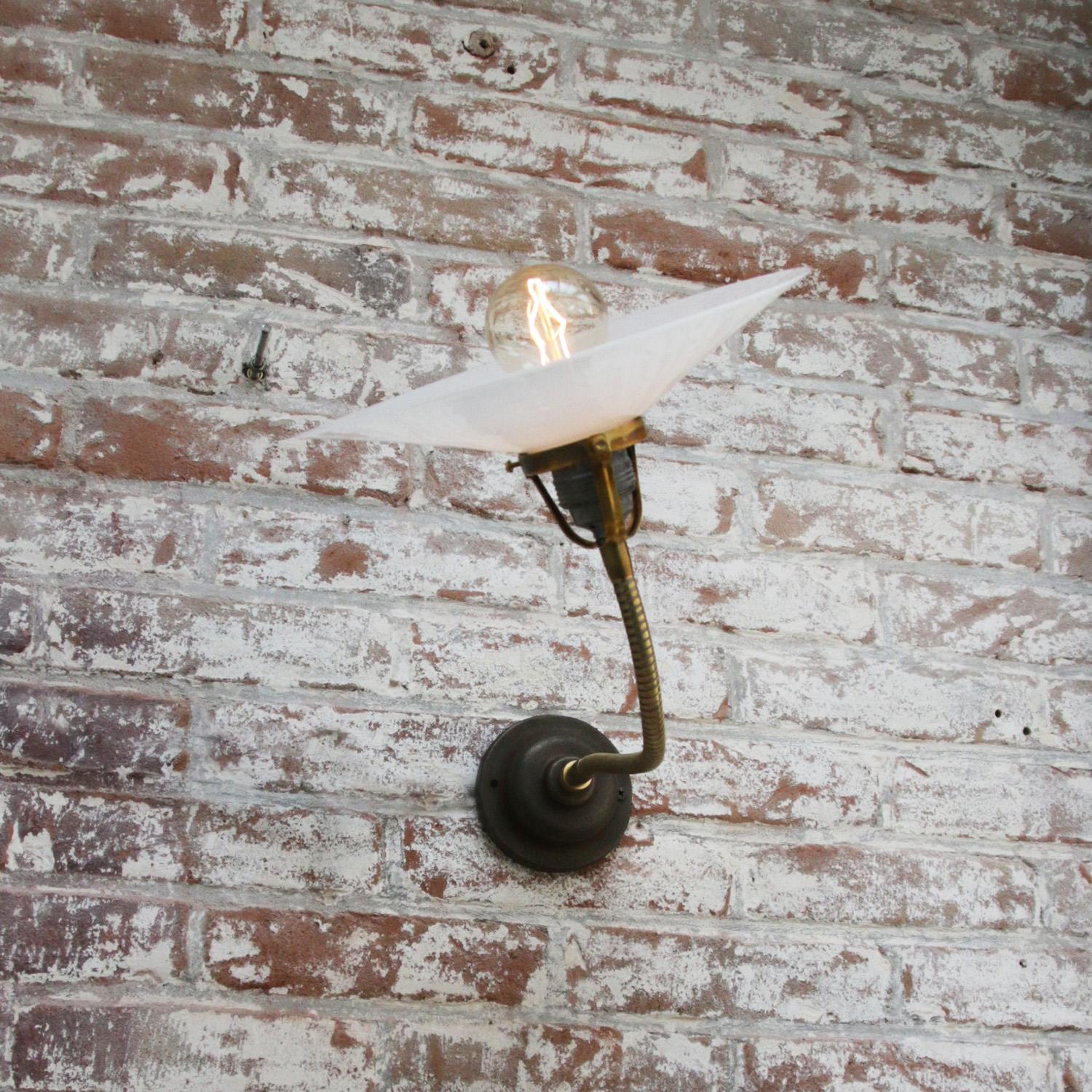 Brass White Opaline Glass Vintage Flexible Arm Wall Lights Scones For Sale 3