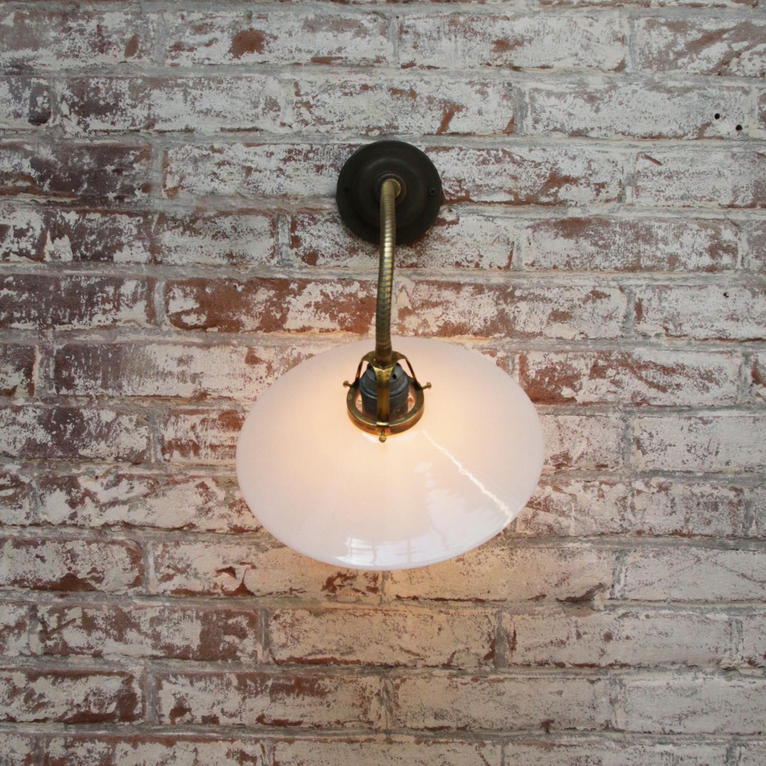 Brass White Opaline Glass Vintage Flexible Arm Wall Lights Sconces For Sale 1