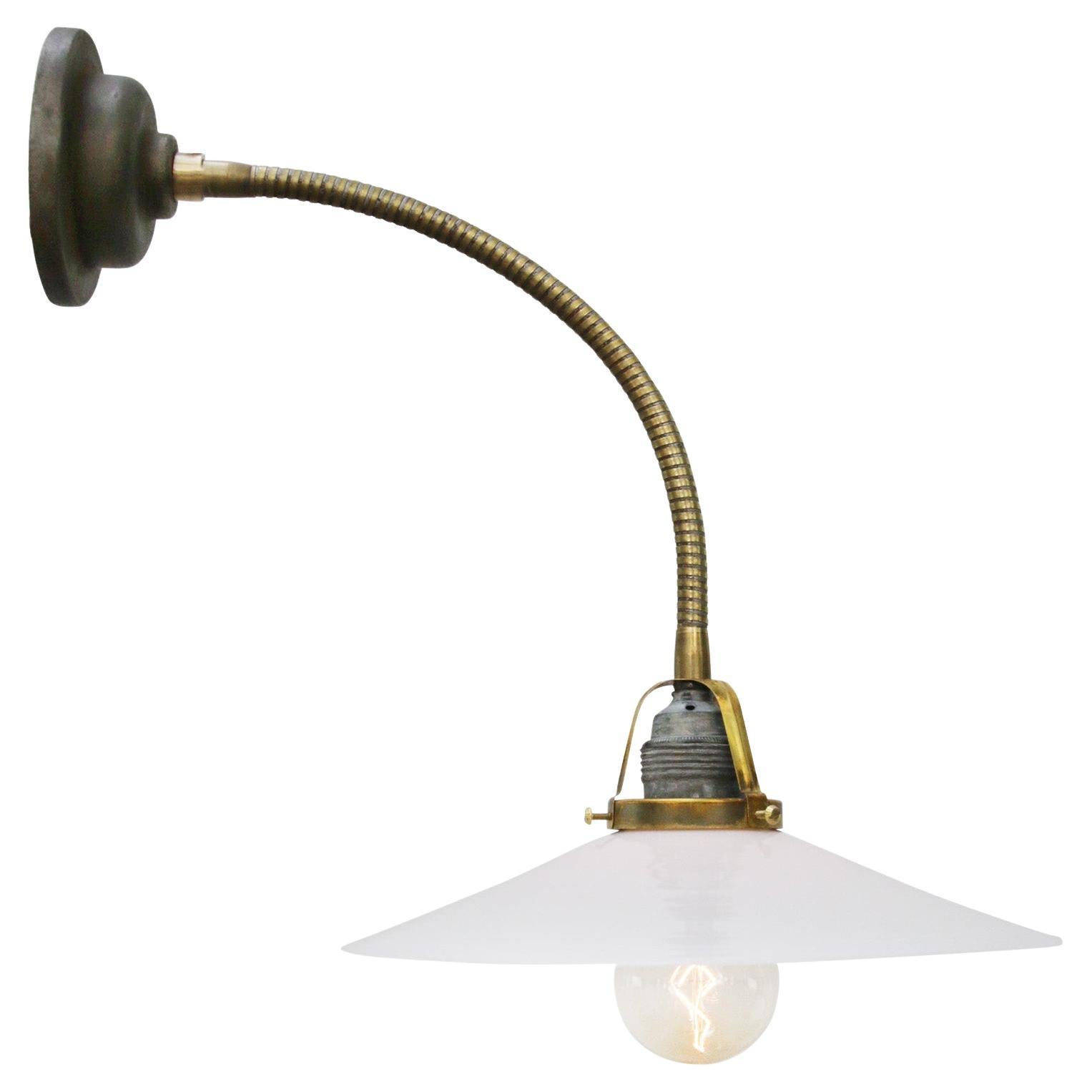 Brass White Opaline Glass Vintage Flexible Arm Wall Lights Sconces