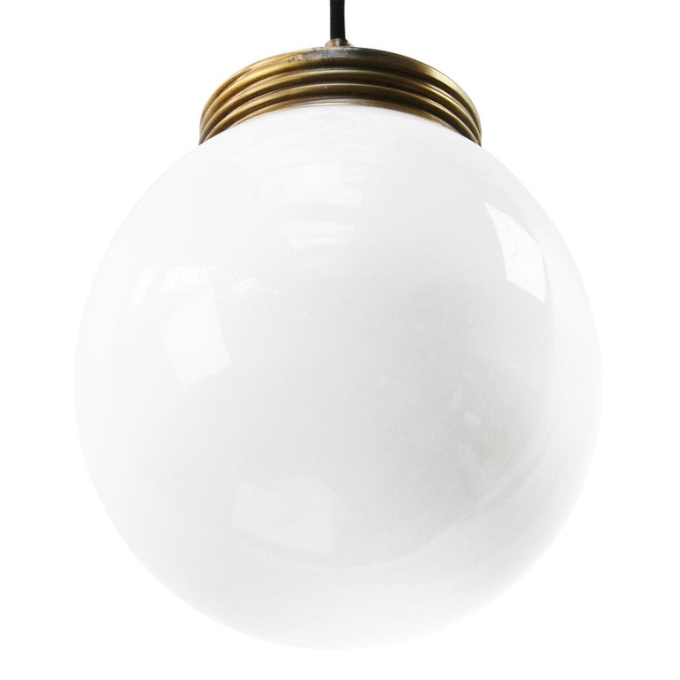 Brass White Opaline Milk Glass Vintage Industrial Pendant Lights In Good Condition For Sale In Amsterdam, NL