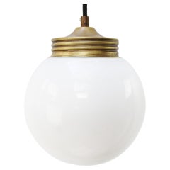 Brass White Opaline Milk Glass Used Industrial Pendant Lights