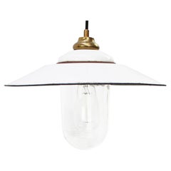 Brass White Porcelain, Enamel Vintage Clear Glass Pendant Light