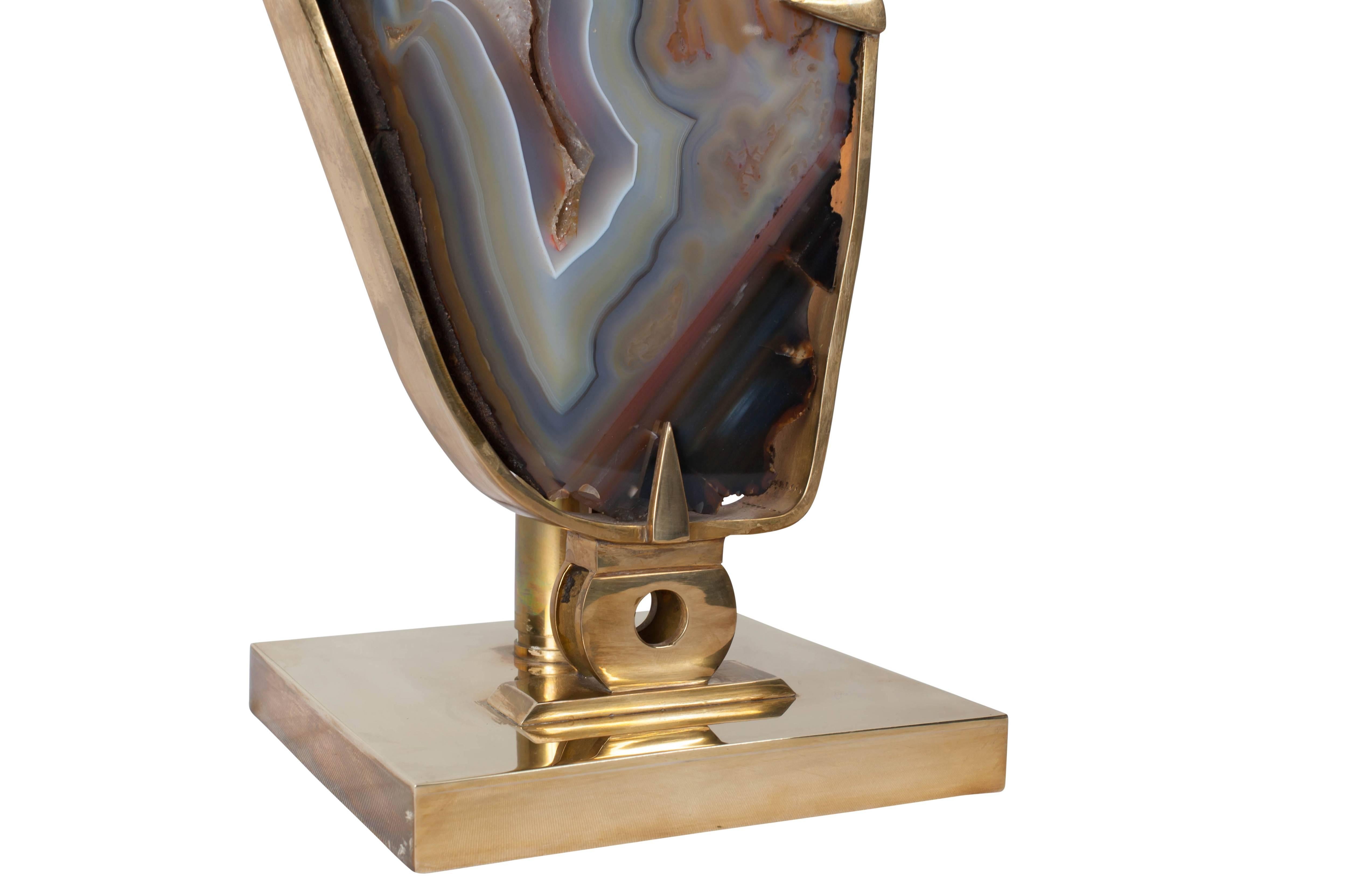 Brass Willy Daro Table Lamp with Large Agate In Excellent Condition In Antwerp, BE
