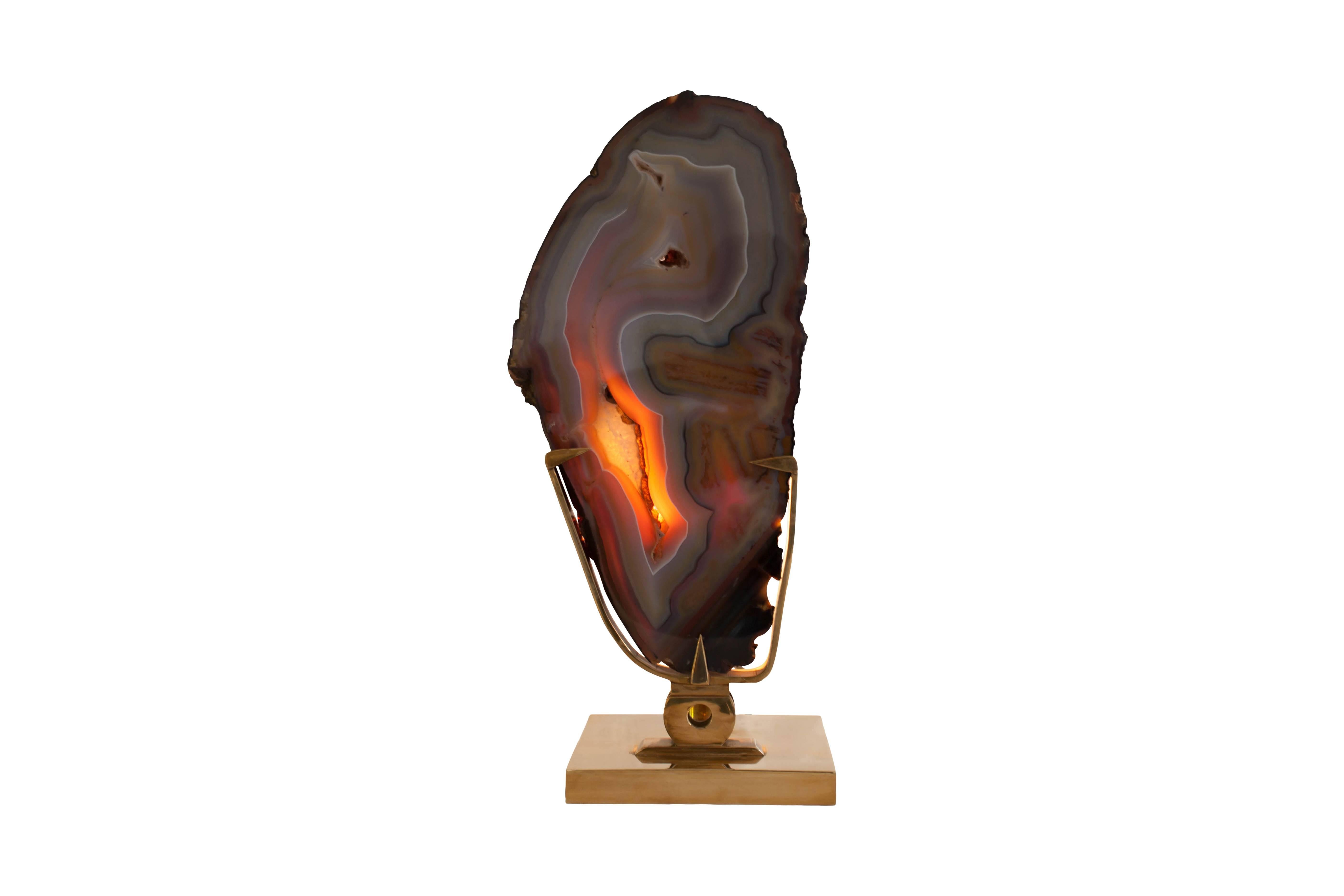 Brass Willy Daro Table Lamp with Large Agate 2