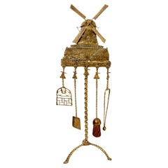Antique  Brass Windmill Fireplace Tool Set