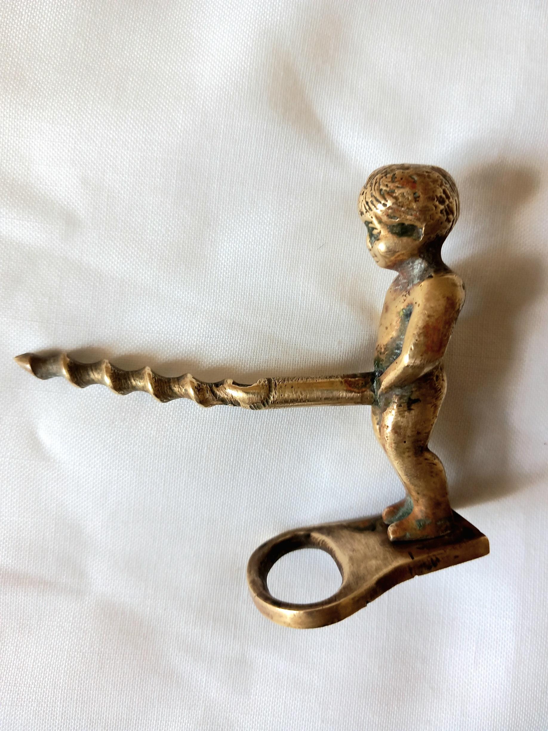 Brass Wine and Bottle CAP Opener Putto For Sale 1
