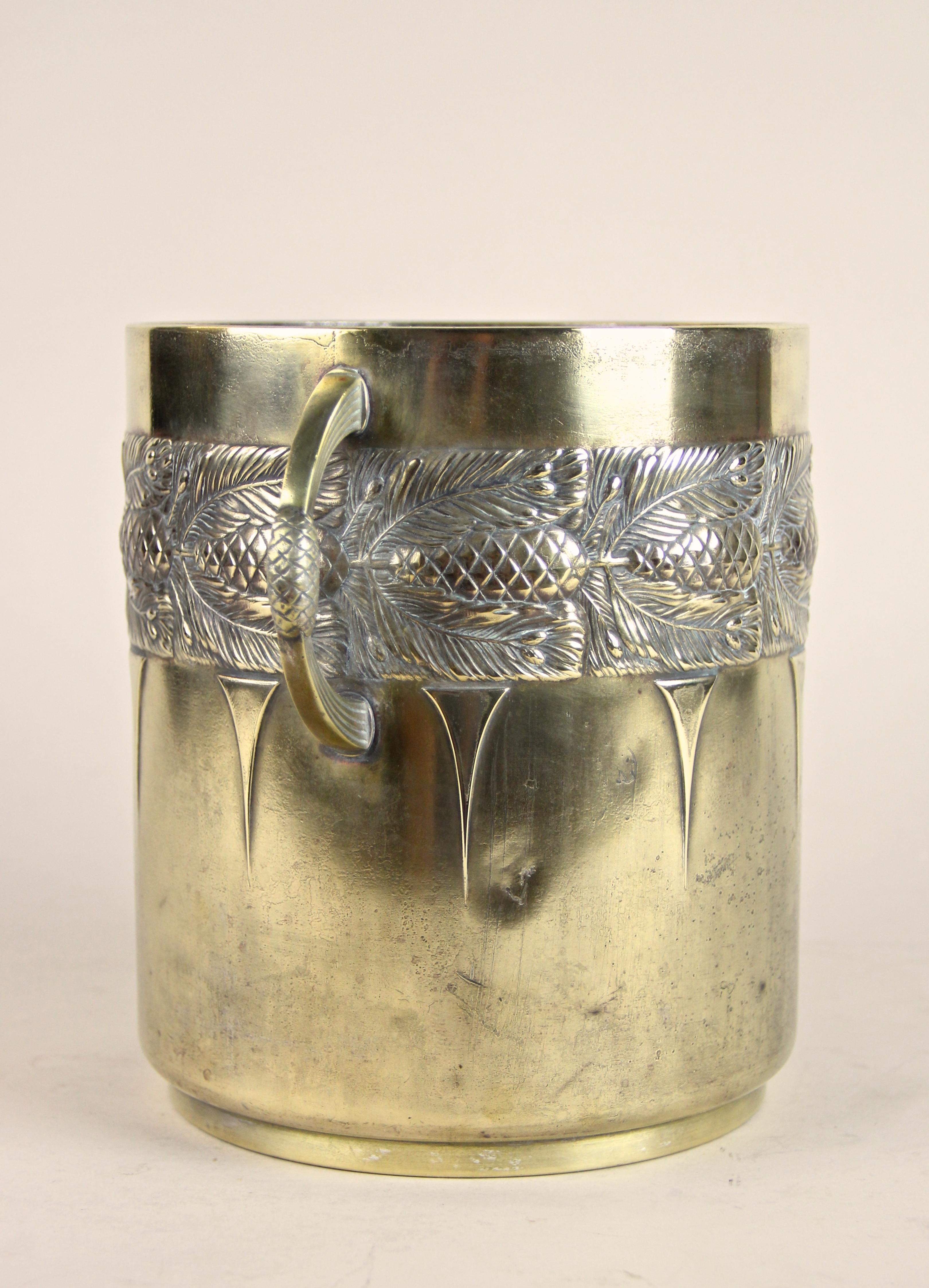 Embossed Brass Wine Cooler or Cachepot by WMF Art Nouveau, Germany, circa 1915