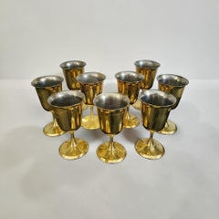 Brass Wine Goblets with Silvered Interiors, Set of Nine